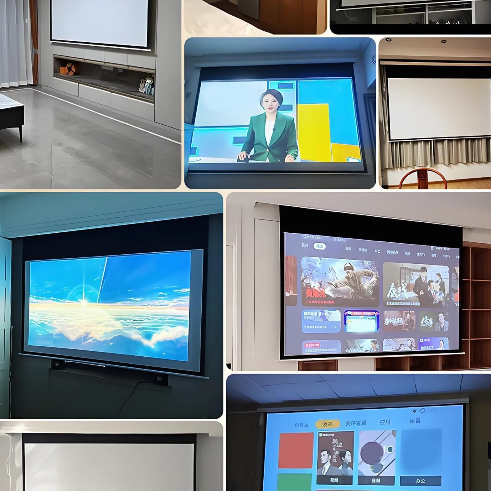 60-calowy Ekran Projekcyjny z Napędem Możliwość Montażu Sufitowego Lub Ściennego Przenośny Ekran Projekcyjny Screen Projector Wyrazistość 4K Nadaje Się do Kin Domowych