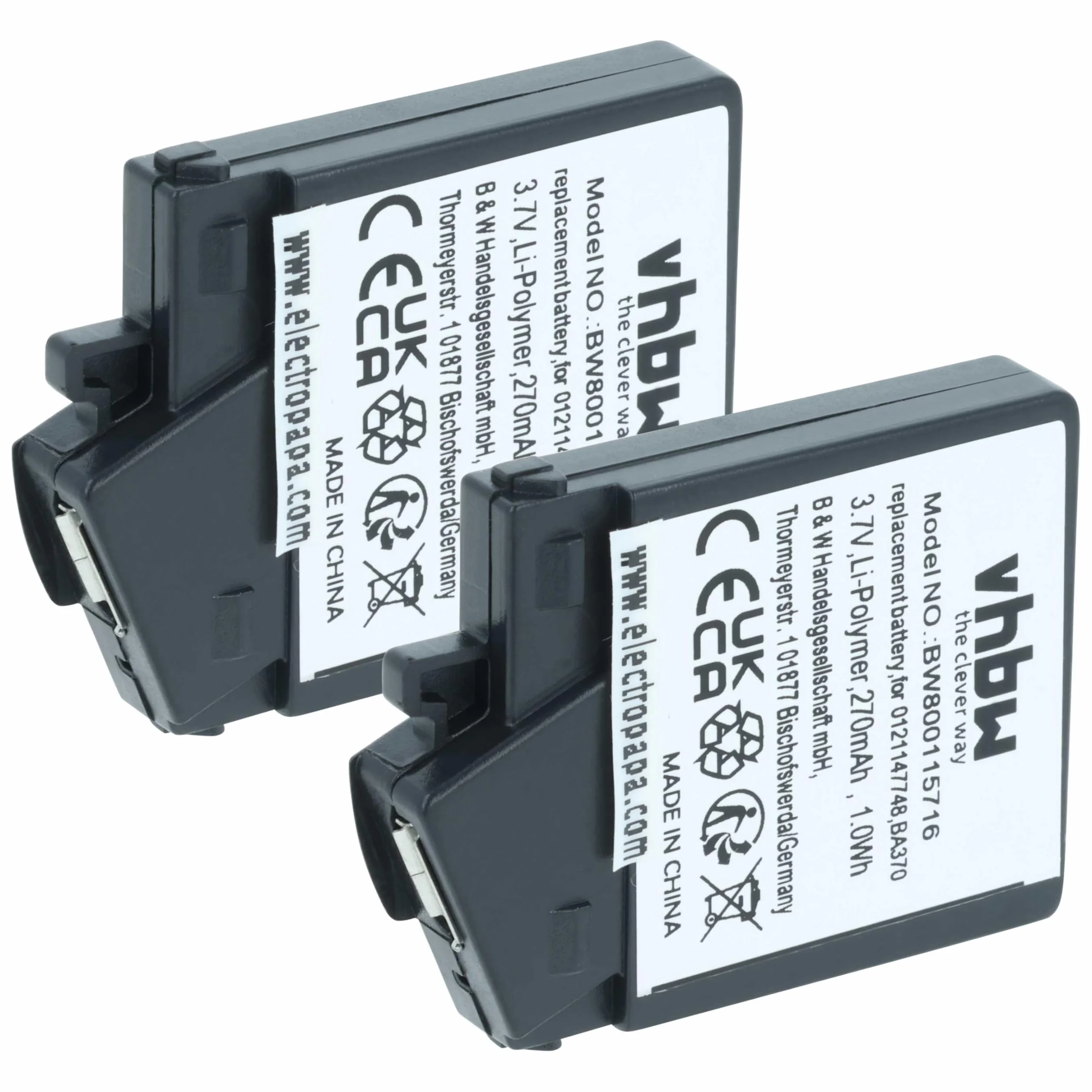 vhbw 2x Bateria Zastępuje Sennheiser BA370 BA 370 PX do Słuchawek Bezprzewodowych 270 mAh 3,7 V Li-Pol