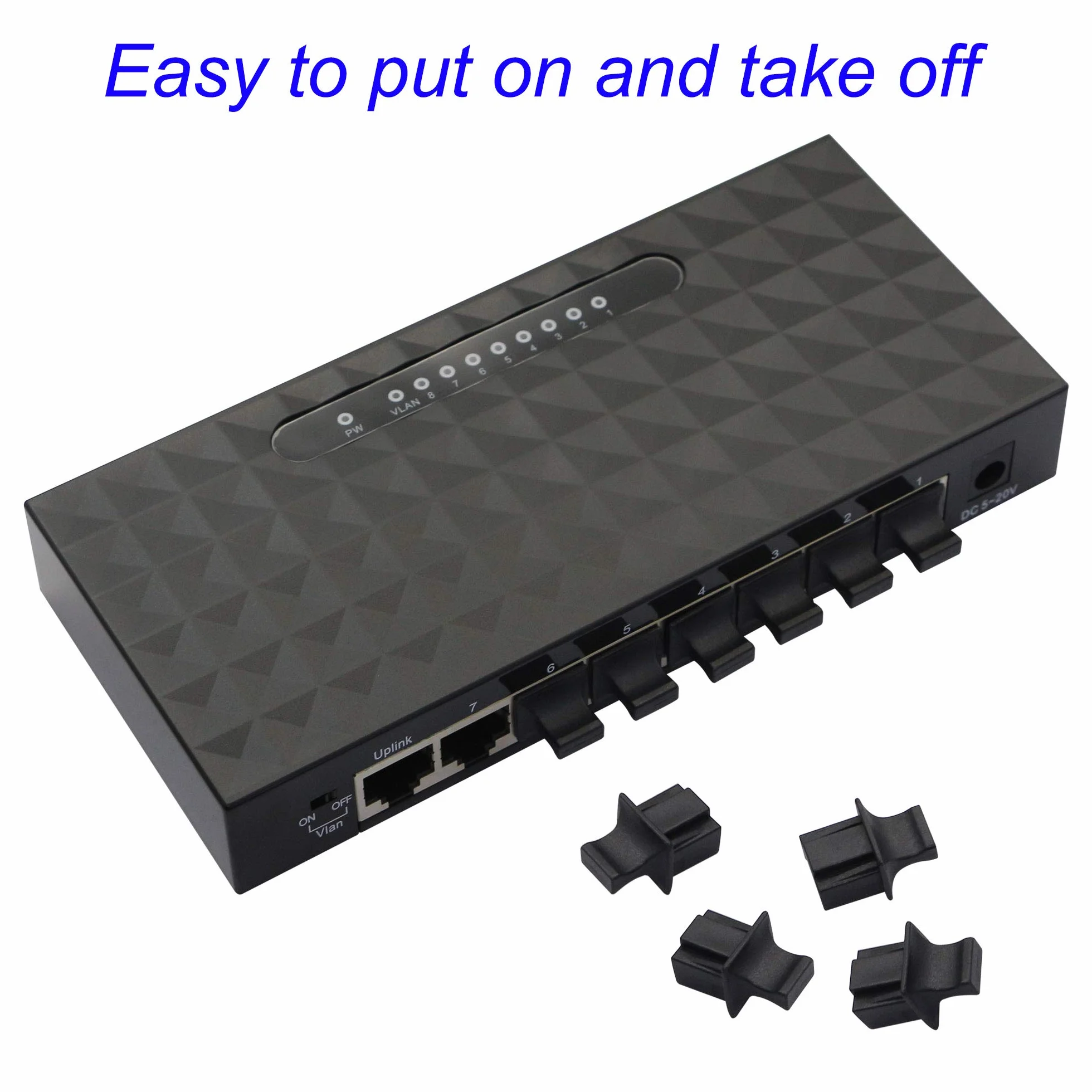 FENGQLONG Osłona przeciwpyłowa RJ45 Port koncentratora Ethernet 50 szt. czarna