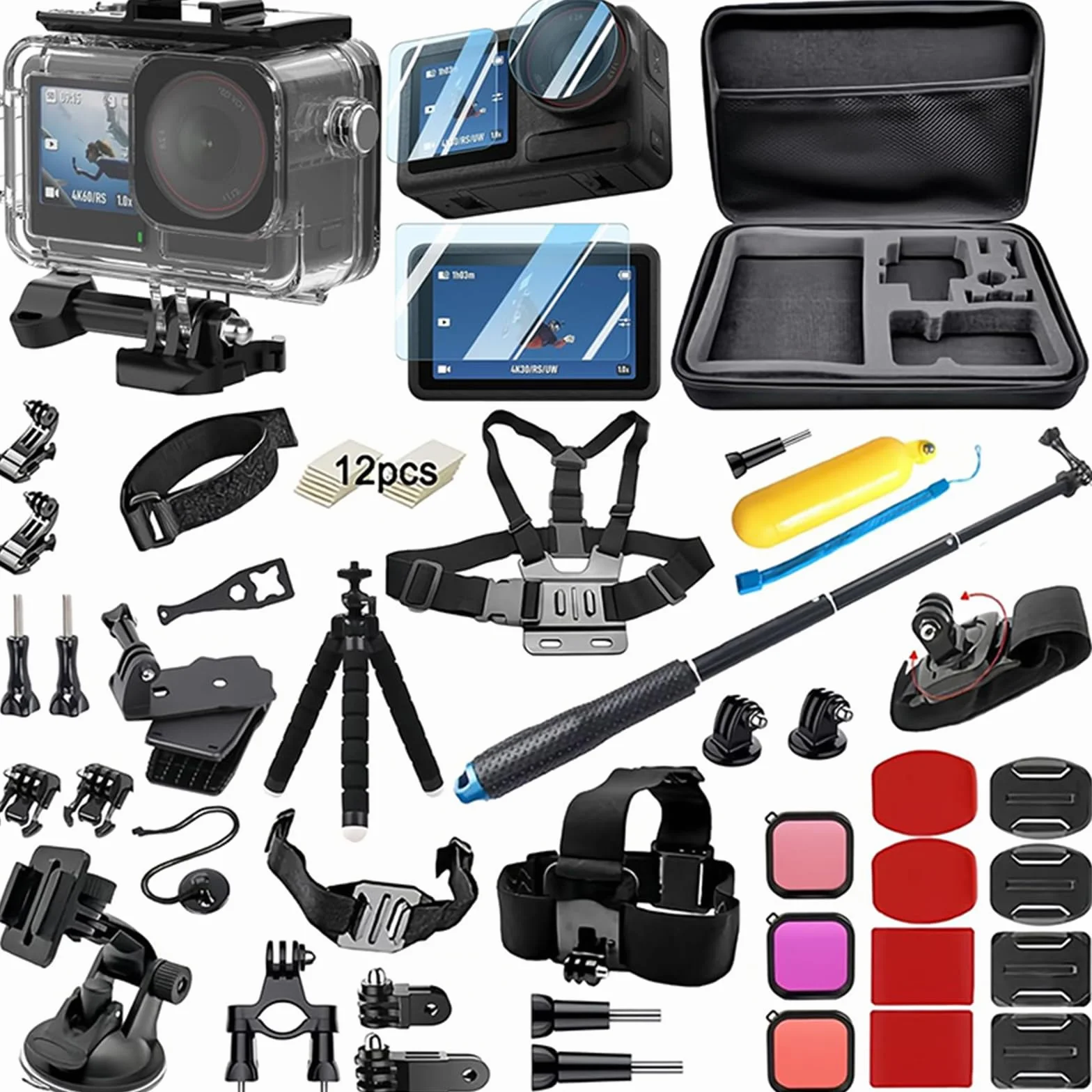 Zestaw akcesoriów 55w1 do Osmo Action 5 Pro 4/3 - wodoodporne etui, kijek, statyw, pasek, uchwyty