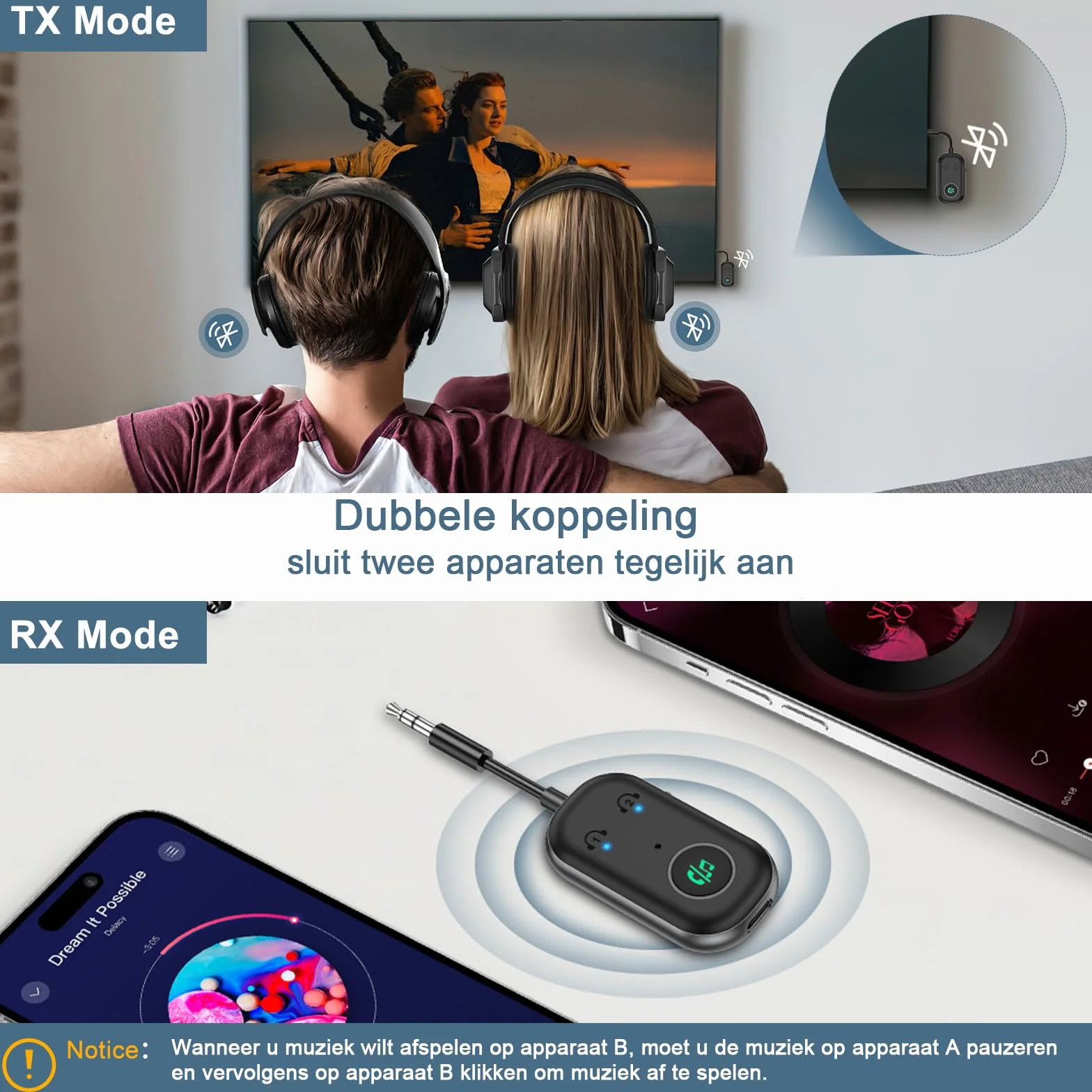 Adapter Bluetooth 5.3 nadajnik i nadajnik do samolotu, adapter 2 w 1Bluetooth z samolotem, telewizorem, rozdzielaczem stereo, do słuchawek MP3 / MP4, głośników HiFi, laptopa, telewizora