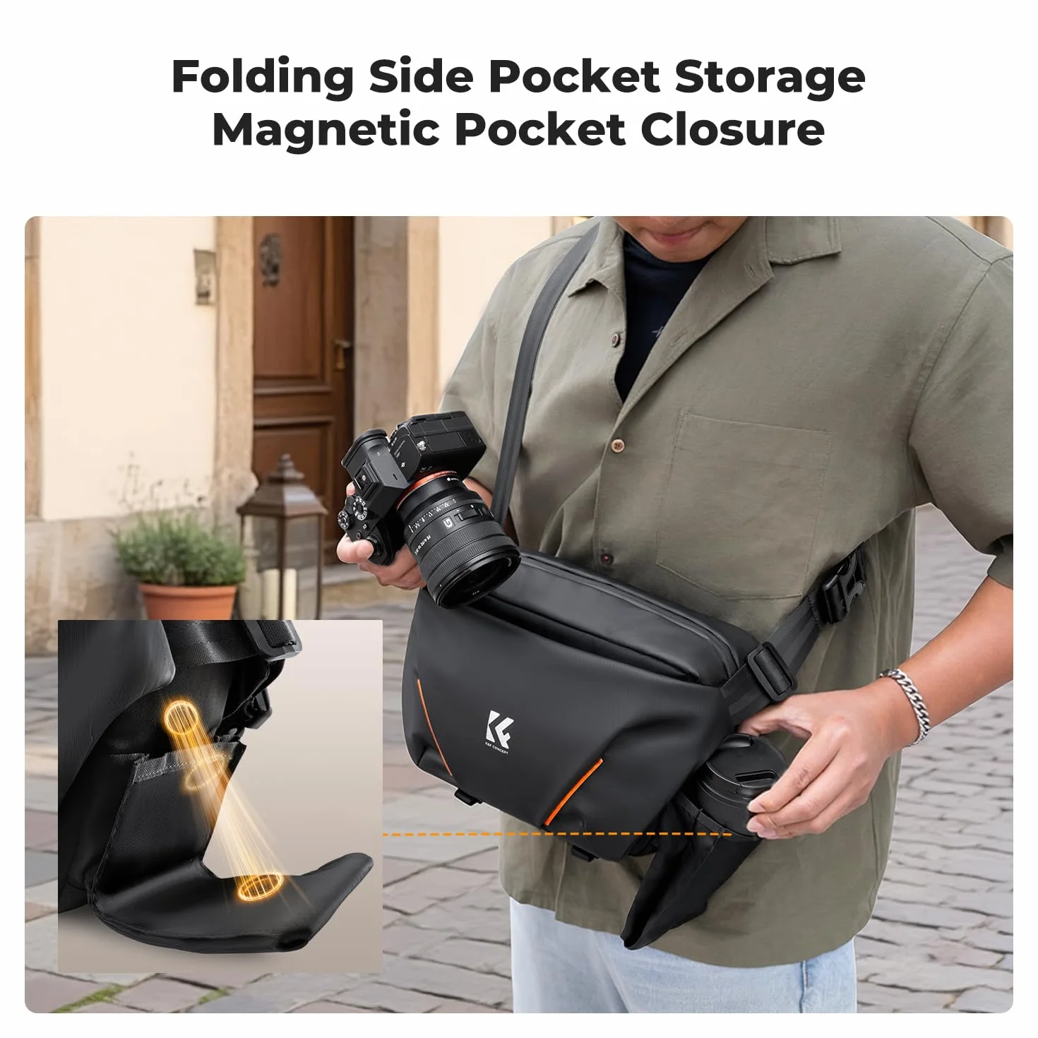 K&F CONCEPT Torba na ramię na aparat, torba na aparat z półotwartą przednią kieszenią. Kompatybilna z aparatami fotograficznymi i obiektywami