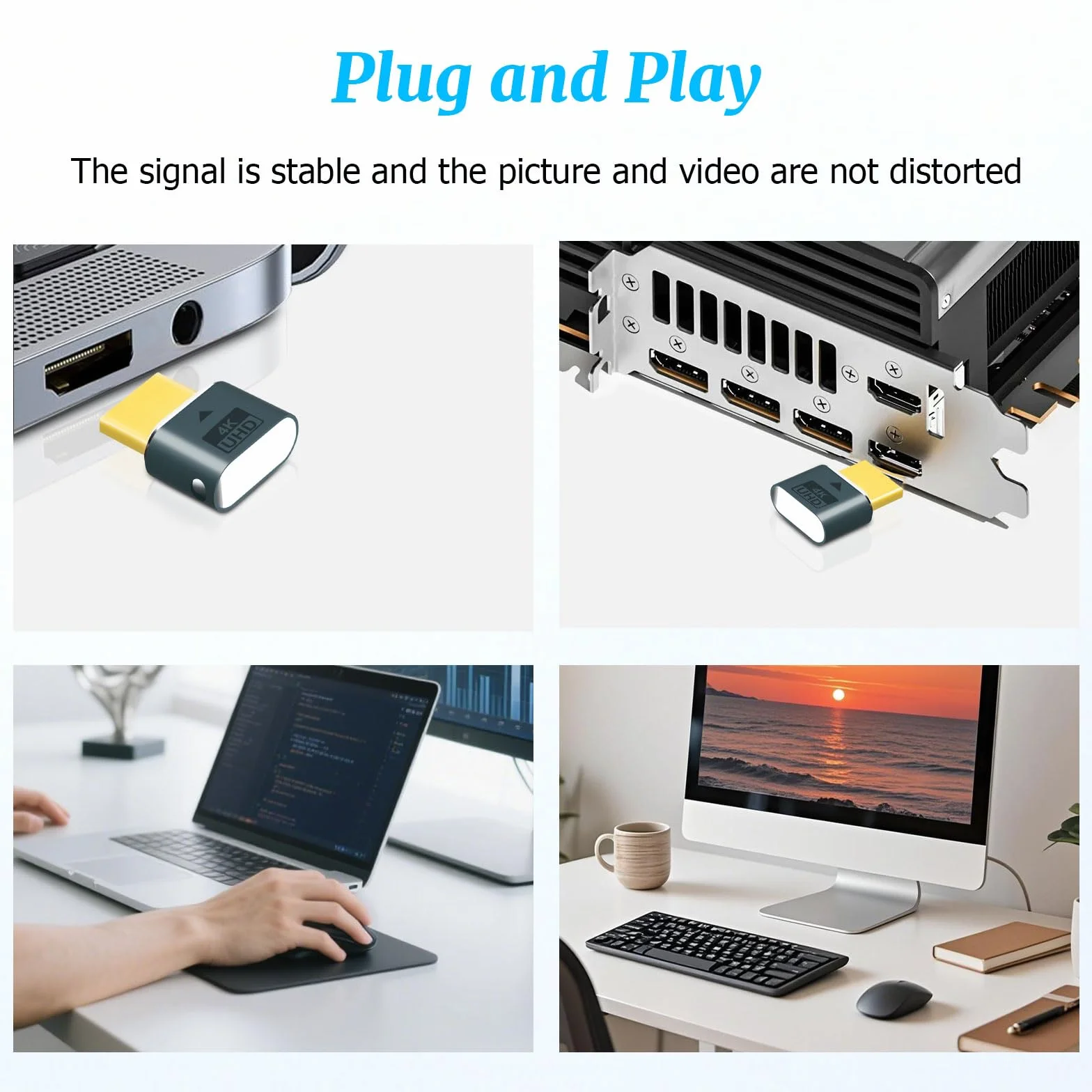 3 sztuki HDMI Dummy Plug, HDMI Dongle Virtual Monitor Display Emulator 4K 60Hz do Windows Mac OSX Linux (z oświetleniem wskazującym)