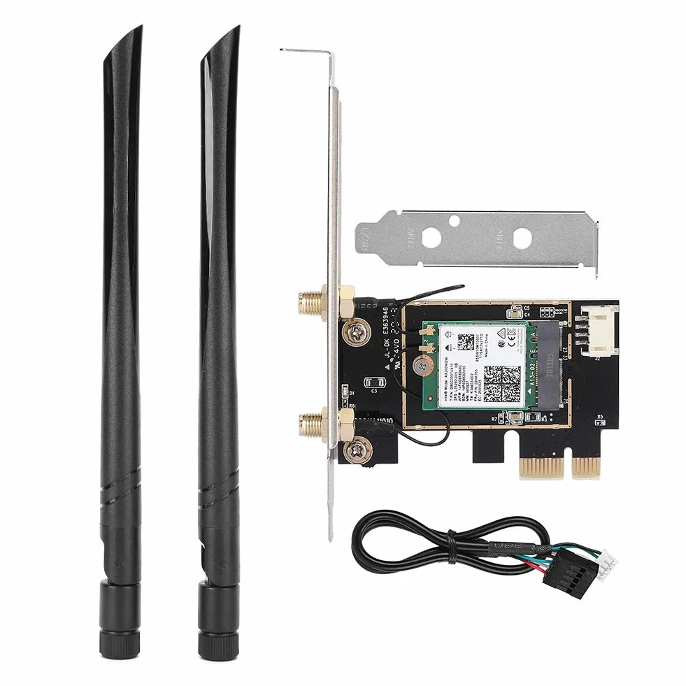 Cocoarm Karta Sieciowa z podwójną anteną, Karta Sieci Bezprzewodowej PCIe X1 dla AX200, WiFi 6 2.4G 574Mbps 5G 2400Mbps, Bluetooth 5.0, MU MIMO do Strumieniowego Przesyłania Gier Komputer