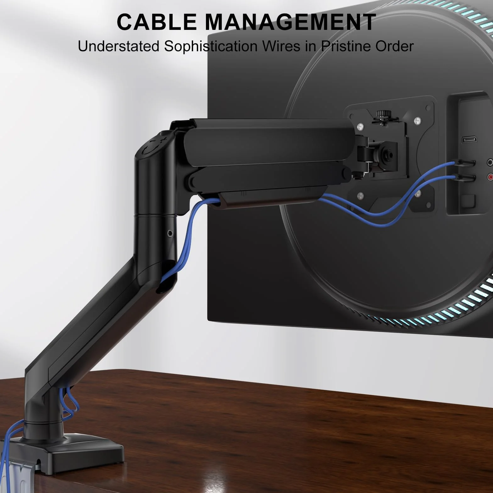 WALI Pojedyncze ramię monitora do ekranów 17-34 cali, ergonomiczne ramię do monitora ze sprężyną gazową do 12 kg, regulowany stojak na monitory komputerowe z zaciskiem i podstawą przelotki, VESA 75