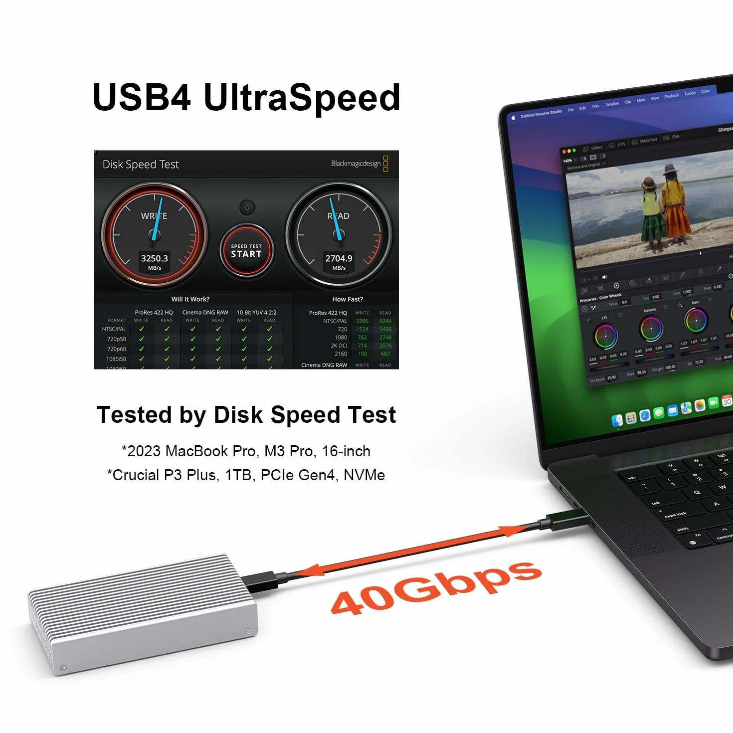 Qwiizlab Zewnętrzna obudowa SSD bez wentylatora 40 Gbit/s USB 4 Thunderbolt z aluminiową obudową radiatora, obsługuje M.2 NVMe PCIe SSD do 8 TB (nie wchodzi w zakres dostawy) (ES40UR (srebrny)