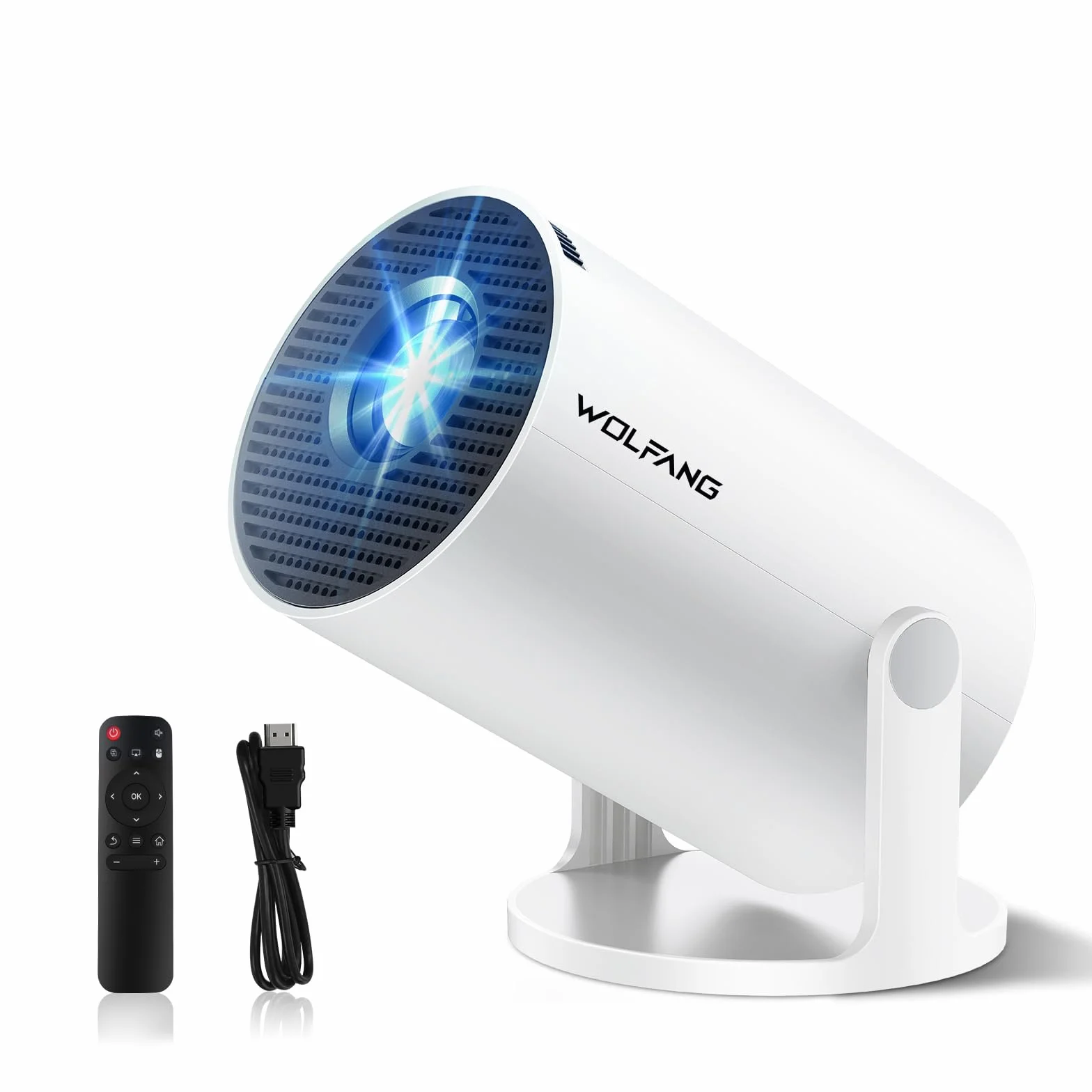 WOLFANG Projektor, Ulepszony Mini Projektor 2026, Projektor do Sypialni z Obsługą 1080P Full HD, WiFi 6 i Bluetooth 5.4, Obrót 180°, Kompatybilny z iOS/Android/TV Stick