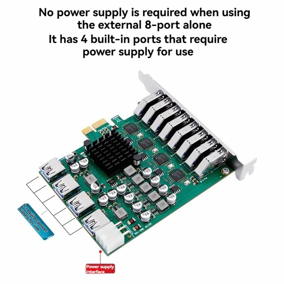 PCIe X1 na 4-kanałowy 12-portowy USB 3.2 Gen1 karta rozszerzeń USB3.0 5 Gb/s karta adapter do komputera stacjonarnego