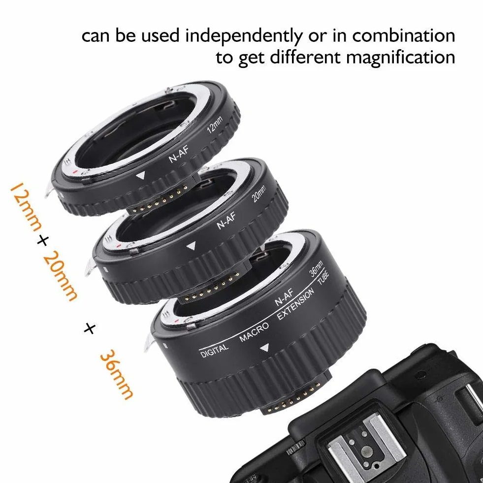 Vbestlife Extensione rurka do obiektywu, automatyczne ustawianie ostrości obiektyw makro 3 soczewki tipi di 12 mm + 20 mm + 36 mm przedłużająca rurka do obiektywu DSLR