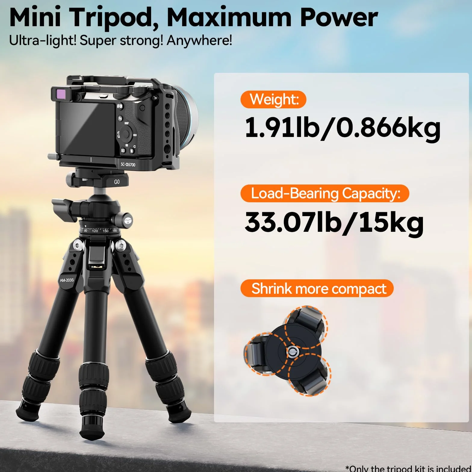 SIRUI AM-203S+G0 statyw ze stopu aluminium z głowicą kulową 360° G0, lekki statyw o wysokiej wytrzymałości do lustrzanek cyfrowych i aparatów bezlusterkowych, kompaktowa konstrukcja z maksymalną