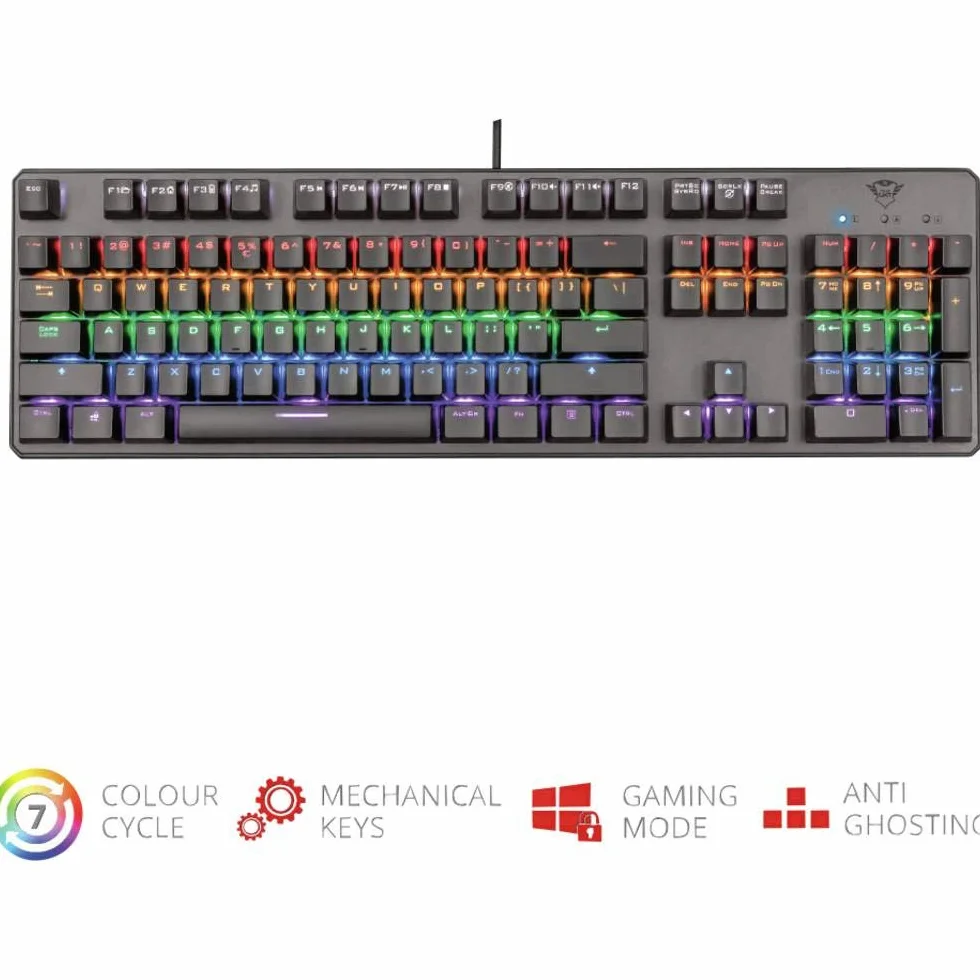 Trust GXT 865 Asta klawiatura mechaniczna (QWERTZ, niemiecki układ, podświetlenie wielokolorowe), czarna