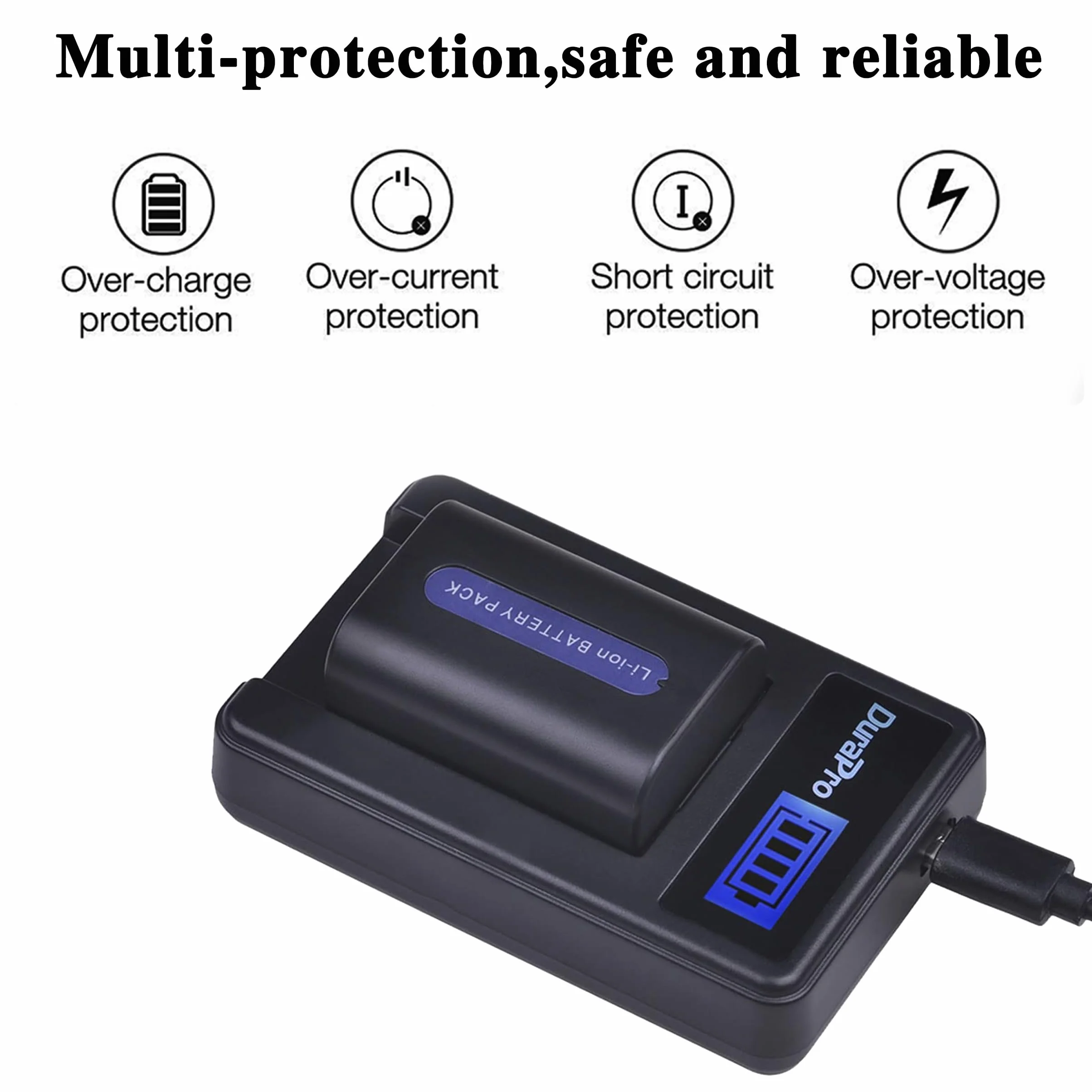 DuraPro 2 x akumulator NP-FH5 NP FH5 + ładowarka USB LCD do Sony NP-FH3, NP-FH4, NP-FH5, NP-FH6, NP-FH7, NP-FH1; Seria H; Sony DCR-SR32, DCR-SR33, DCR-SR35, DCR-SR36, DCR-SR-SR36, DCR-SR-SR-SR36