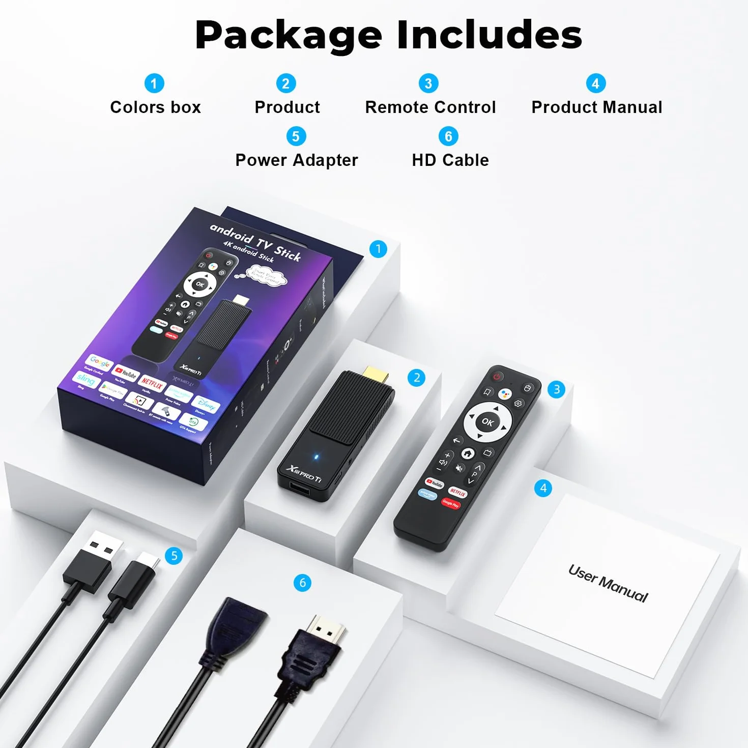 GREVA Android TV Stick 4K Ultra HD - urządzenie do streamingu, 2025 Najnowszy Android 14.0 TV Stick Box 2 GB 16 GB HDR/AV1/WiFi 2,4G/5G/BT 5.0, inteligentny odtwarzacz multimedialny z asystentem i