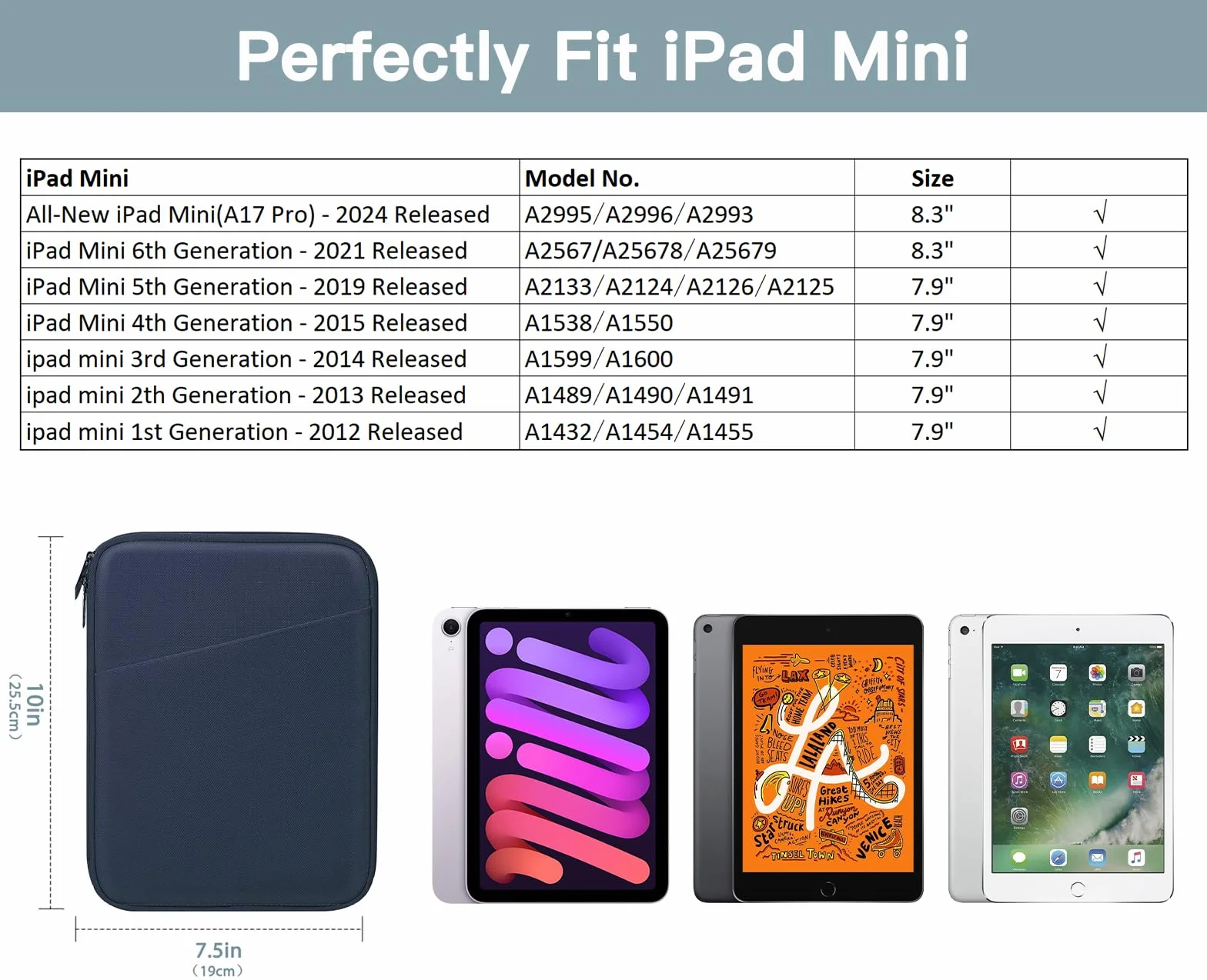 TiMOVO 8-9 Inch Tablet Sleeve Case for All-New iPad Mini 7 (A17 Pro, 2024), iPad Mini 6 (8.3-Inch, 2021), iPad Mini 5/4/3/2/1, Portable Protective Pouch Bag for iPad Mini, Indigo