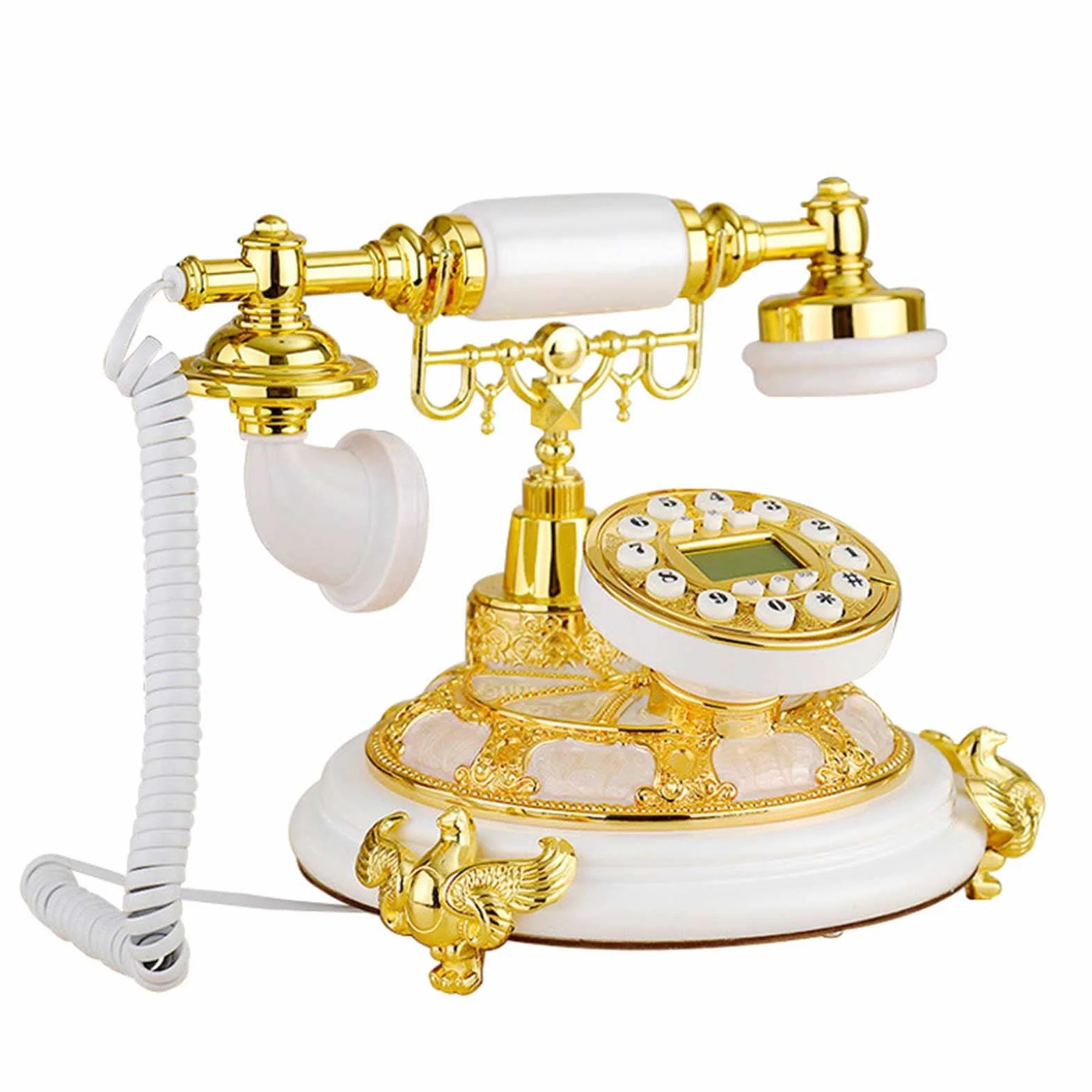 Antyczny telefon, telefon stacjonarny w stylu retro, przewodowy telefon stacjonarny w stylu vintage z identyfikatorem dzwoniącego i przyciskami do wystroju biura hotelowego