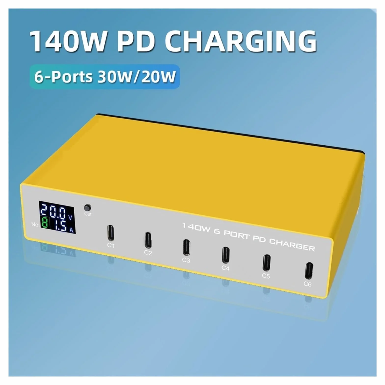 Szybka Ładowarka PD 30 W O Mocy 140 I 6 Portach Stacja Szybkiego Ładowania Multi USB-C Z Wyświetlaczem LED MożLiwość Szybkiego łAdowania(White 140W PD)