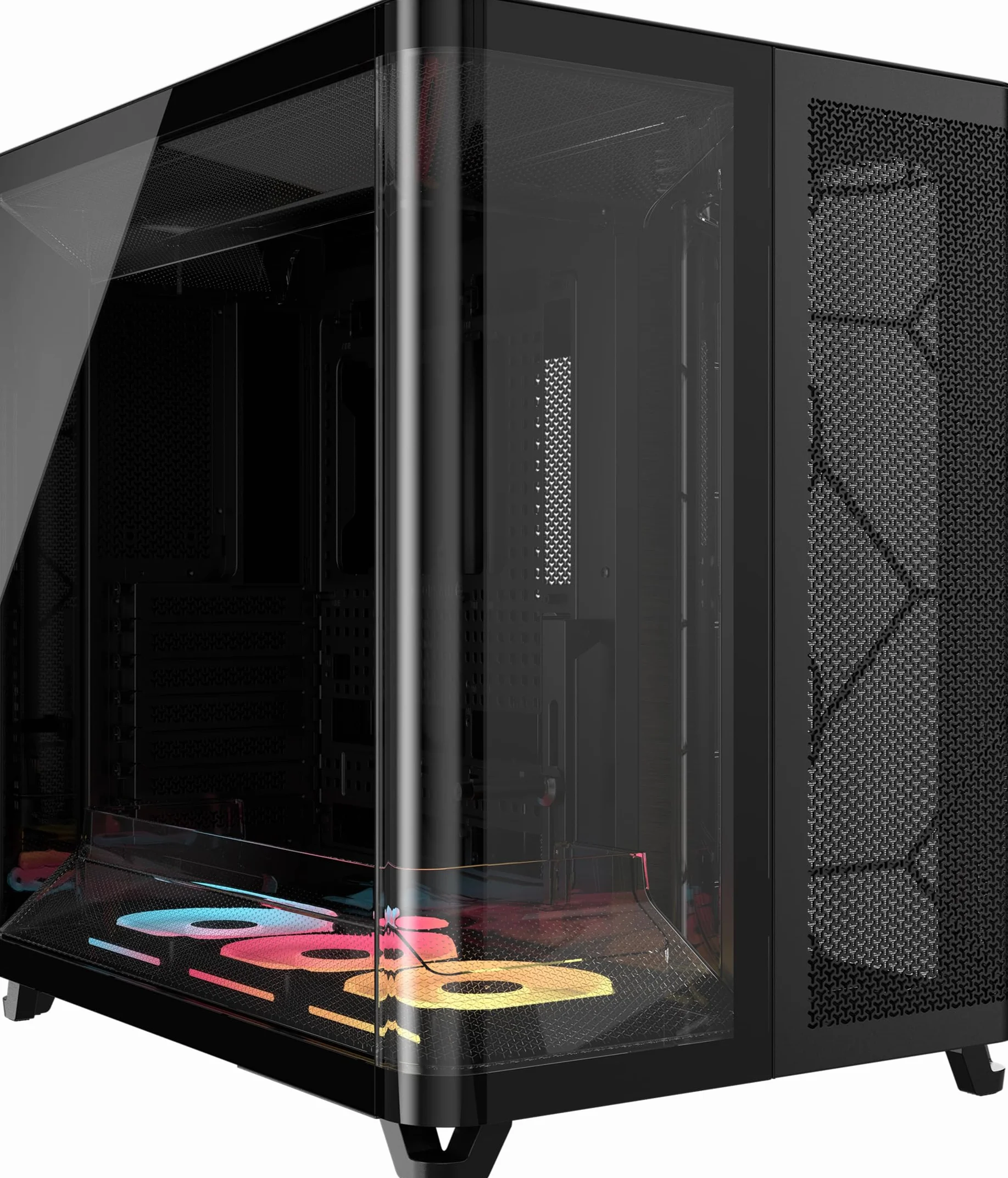 CORSAIR AIR 5400 LX-R RGB iCUE LINK trzykomorowa obudowa Mid-Tower Panoramiczna PC – 3 x wstępnie zainstalowane wentylatory LX-R RGB z odwróconym wirnikiem, niski poziom hałasu, kanały o wysokim