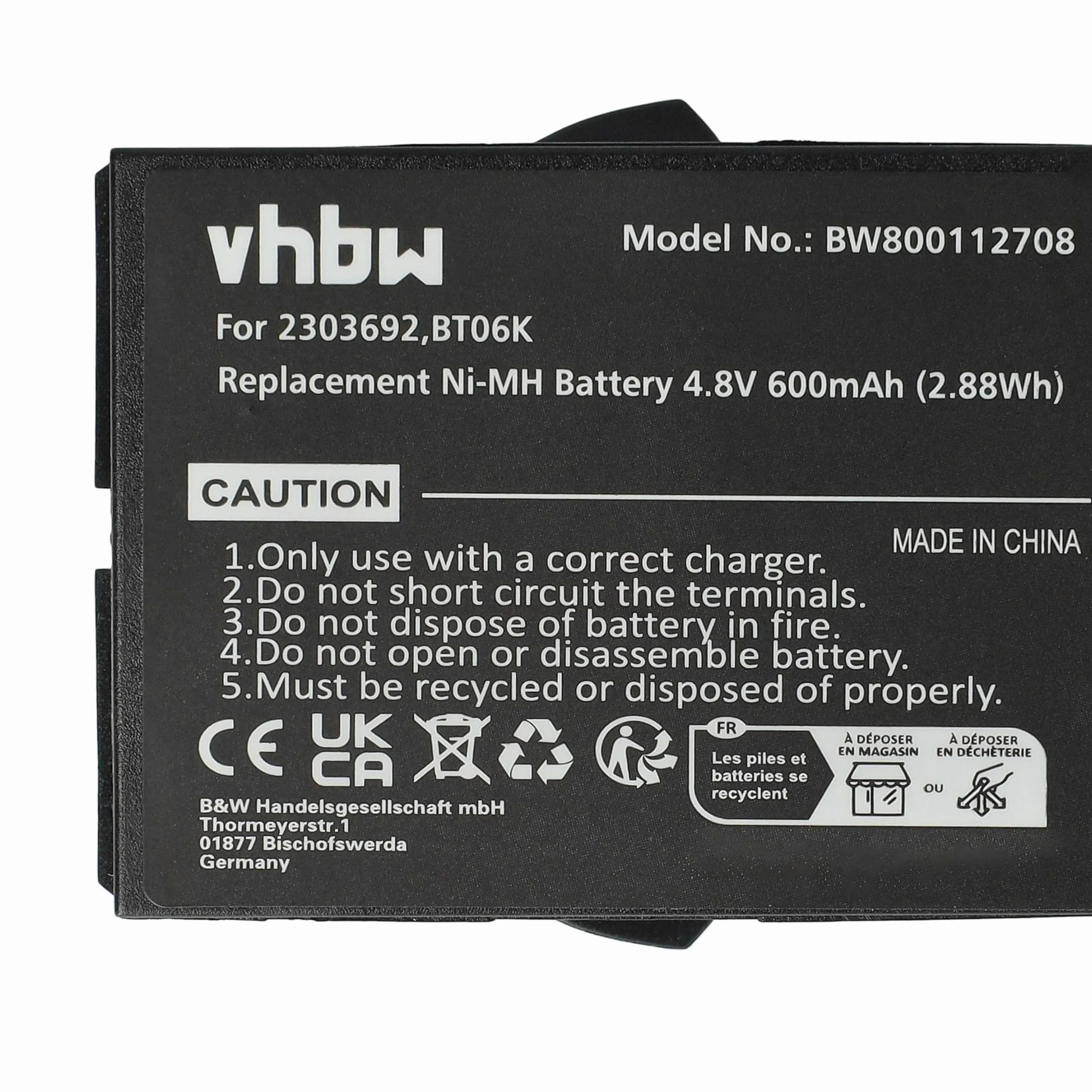 vhbw Akumulator 5X zastępuje Ikusi BT06K, 2303692 do pilota przemysłowego (600 mAh, 4,8 V, NiMH) - Czarny