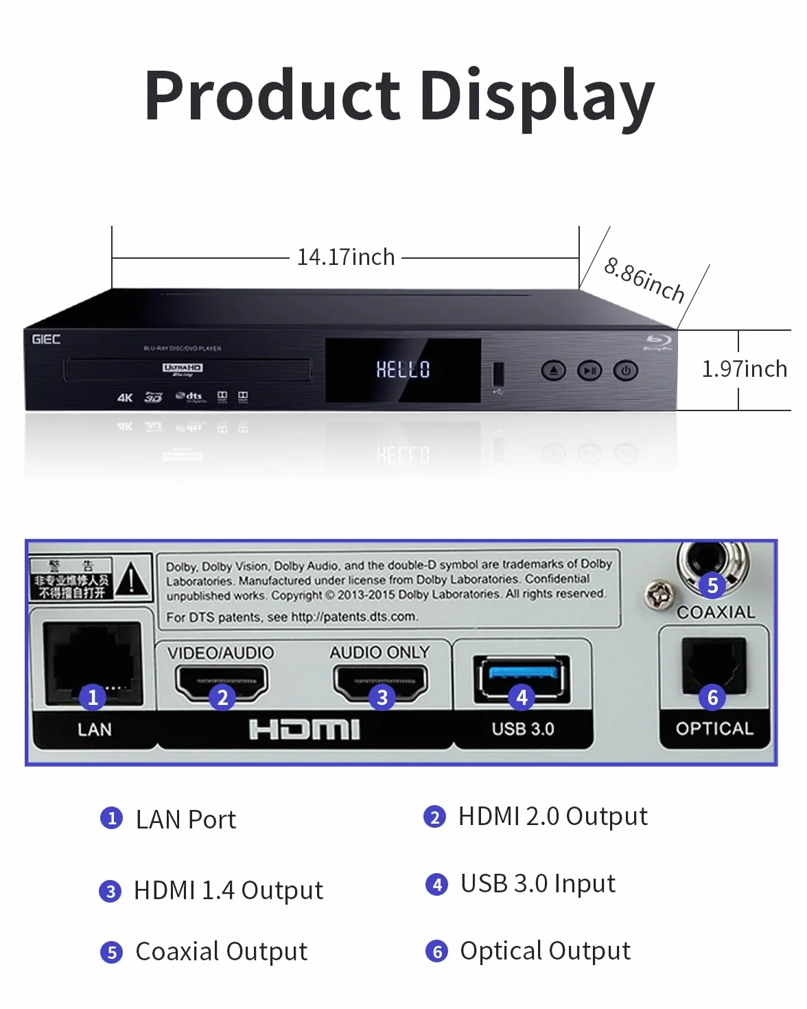 G5300 4K Ultra HD Blu Ray Player do wszystkich regionów: Discs 3D Blu Ray DVD do telewizora/projektora 4K HDR 10 Dual HDMI / koncentryczny / optyczny / USB 3.0