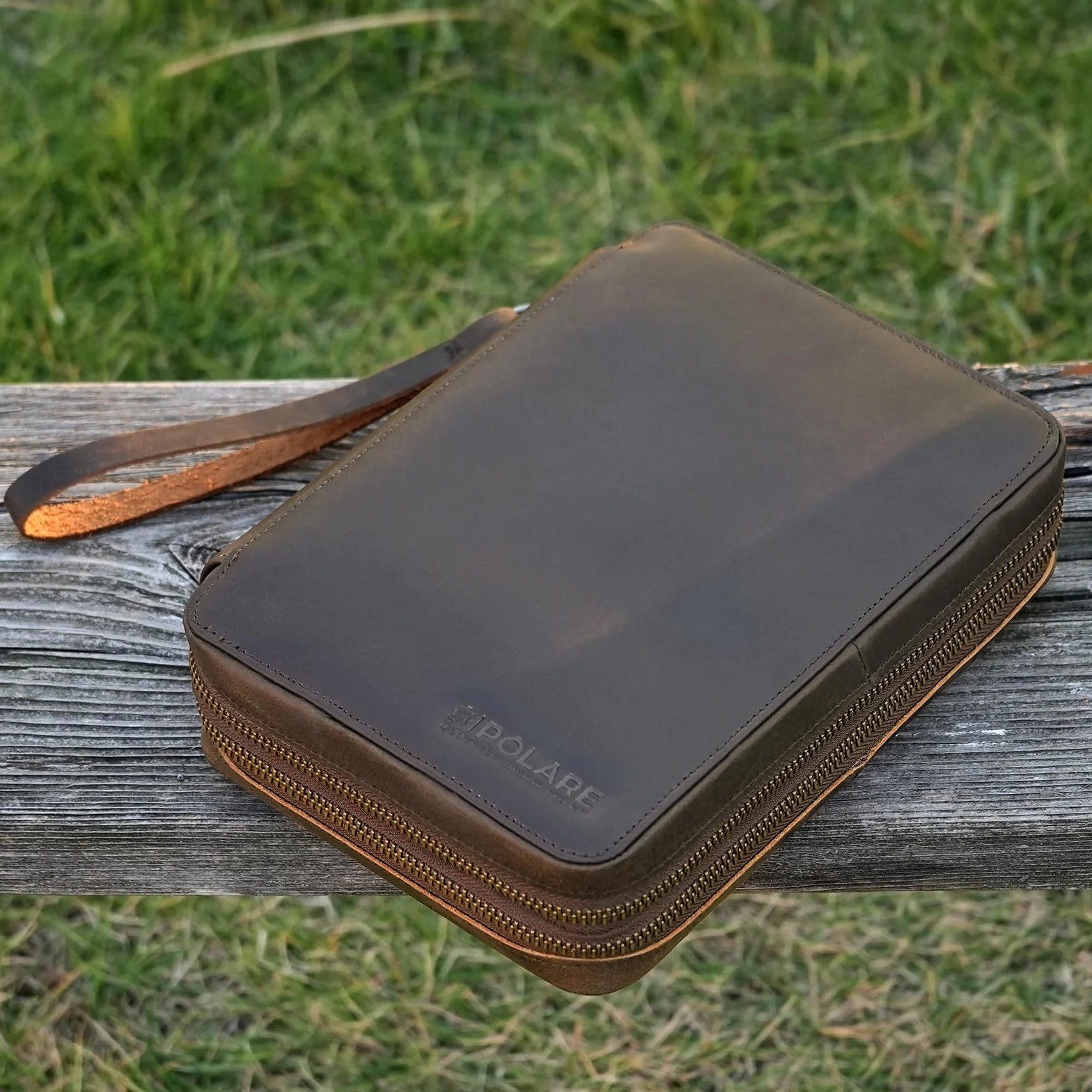 Polarny organizer na kable podróżne ze skóry licowej, dwuwarstwowy, akcesoria elektroniczne, torba z zamkiem błyskawicznym YKK, torba do przechowywania kabli, powerbank, USB, karty SD, ciemnobrązowy