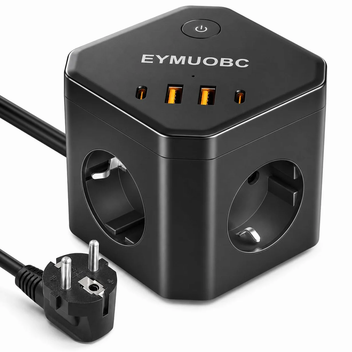 Kostka z gniazdkami z USB, listwa zasilająca z 2 USB-C PD 20W, 4 gniazda sieciowe 4 porty USB z wyłącznikiem, do biura, czarna