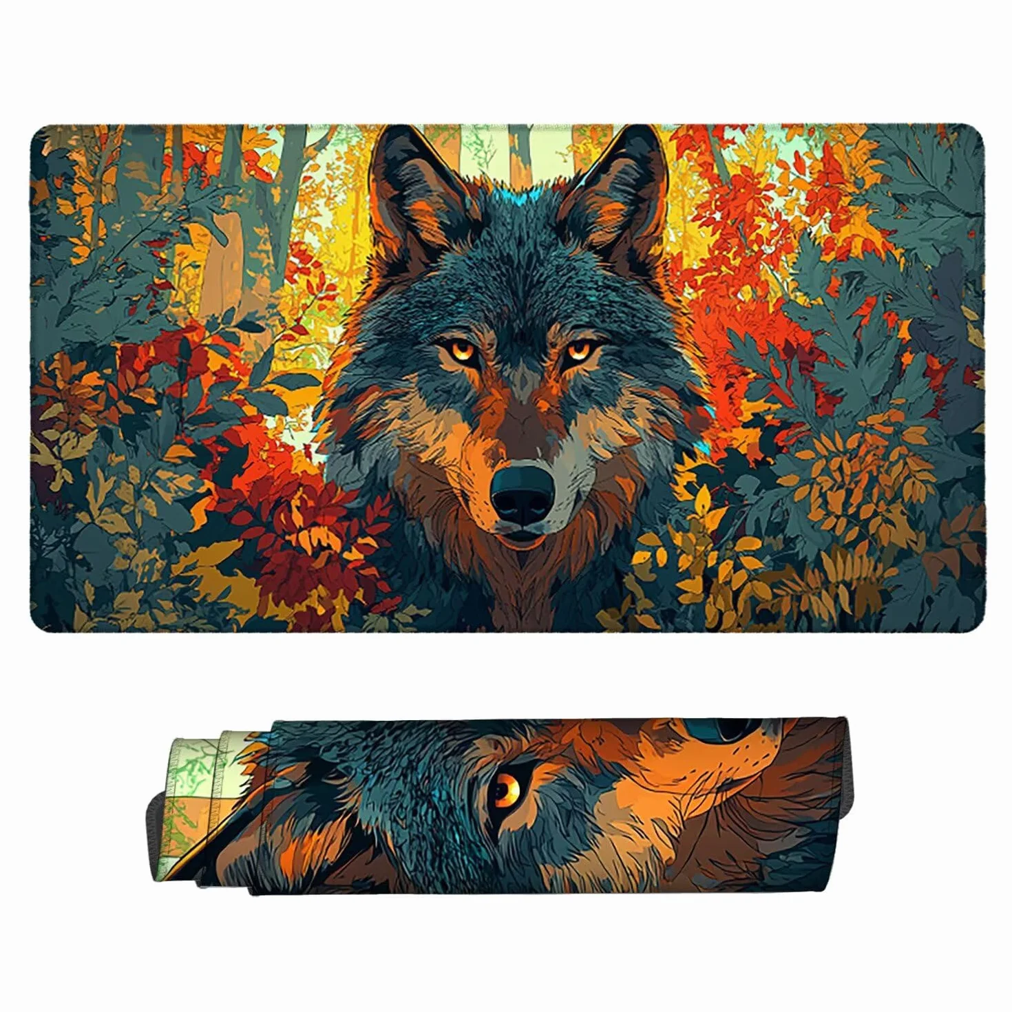 Podkładka pod mysz XXL 1200 x 600 mm duża podkładka pod mysz do gier, wodoodporne i antypoślizgowe gumowe podkładki pod mysz, podkładka pod mysz z wszytymi krawędziami do komputera, PC (wilk leśny) x