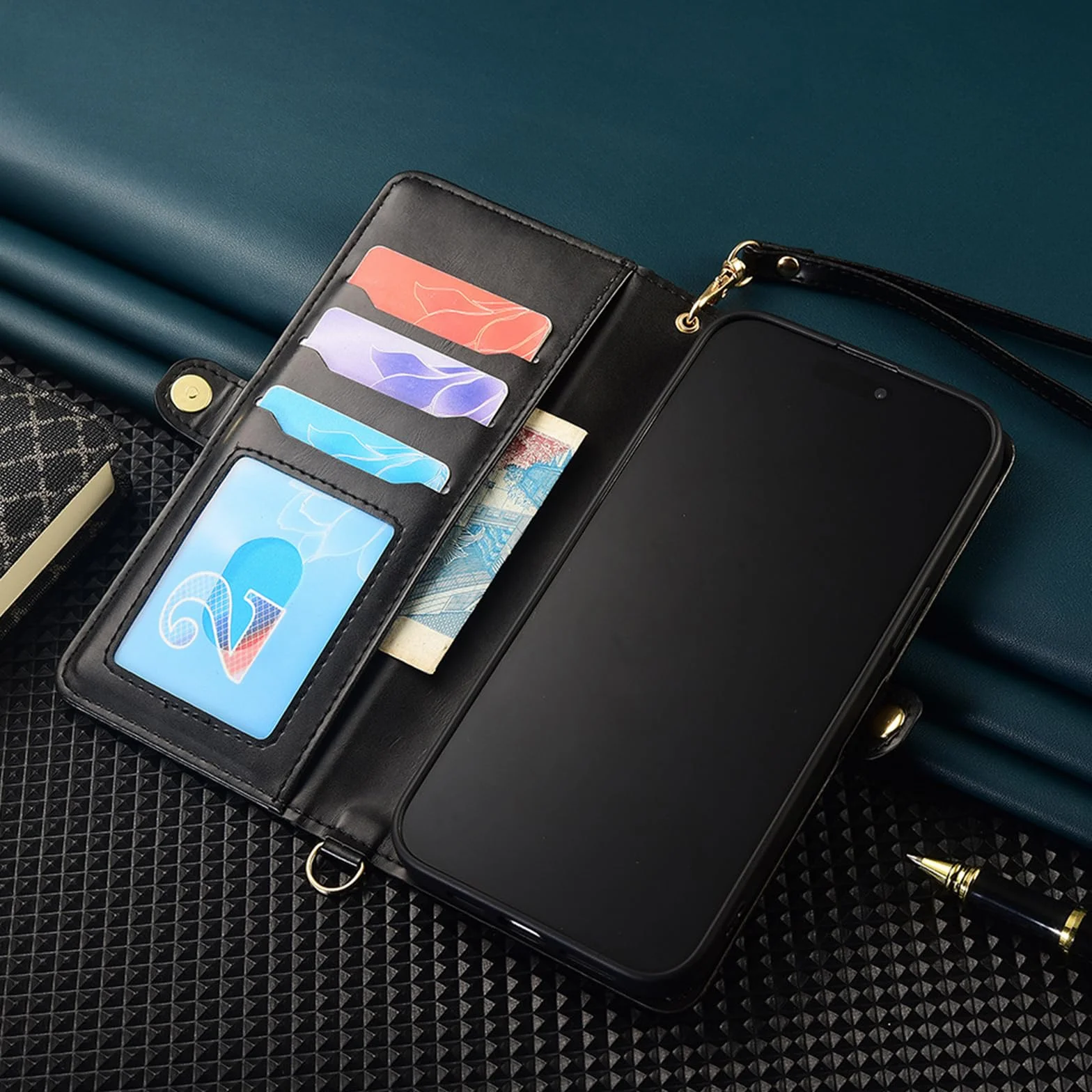 Czarne, S26 Ultra, Etui do Samsung Galaxy S26 Ultra/S26+/S26, Skórzane etui z klapką i składanym uchwytem Anti-Falling Cover