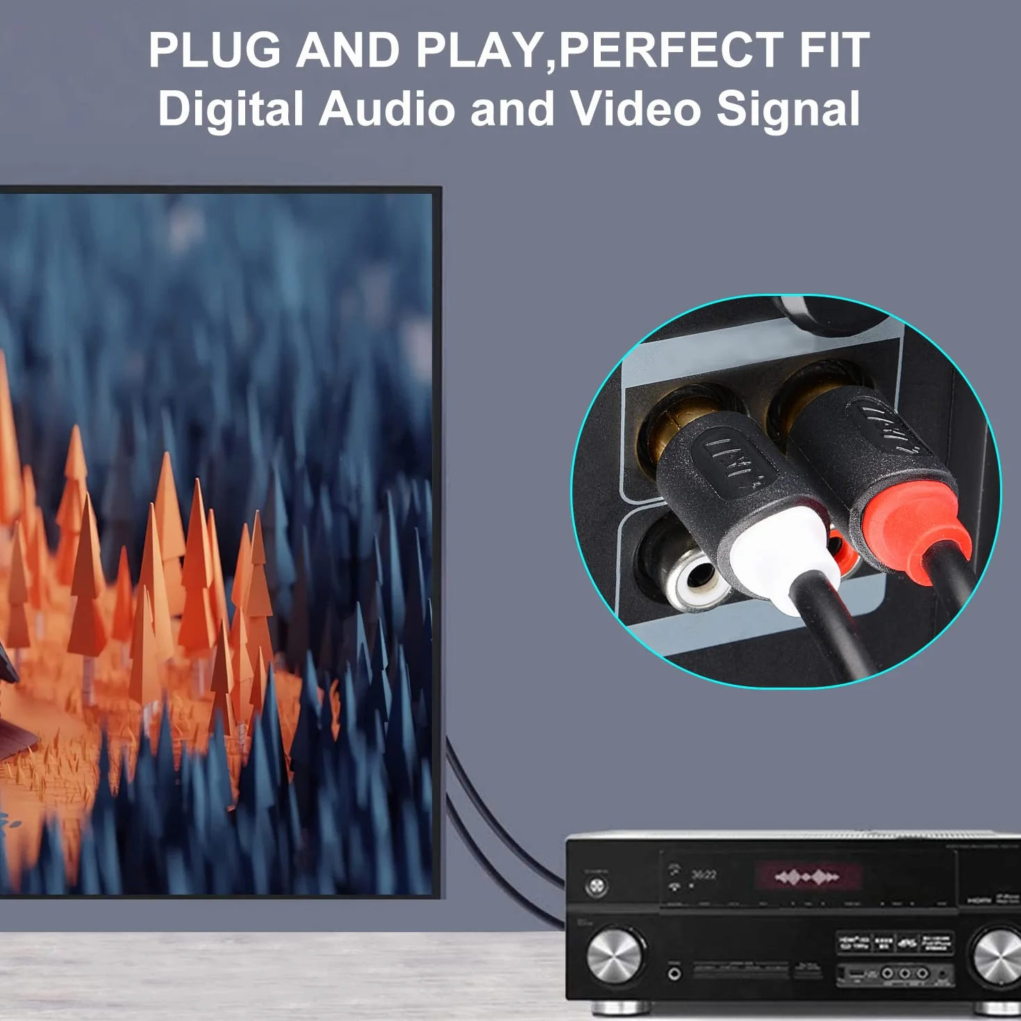 J&D Podwójny 1/4 Calowy TS do Podwójnego RCA Stereo Audio Interconnect Kabel, Złocony Audiowave Series 2 x 6.35 mm Męski TS do 2 RCA Męski Kabel Adaptera PVC, 1,8 Meter