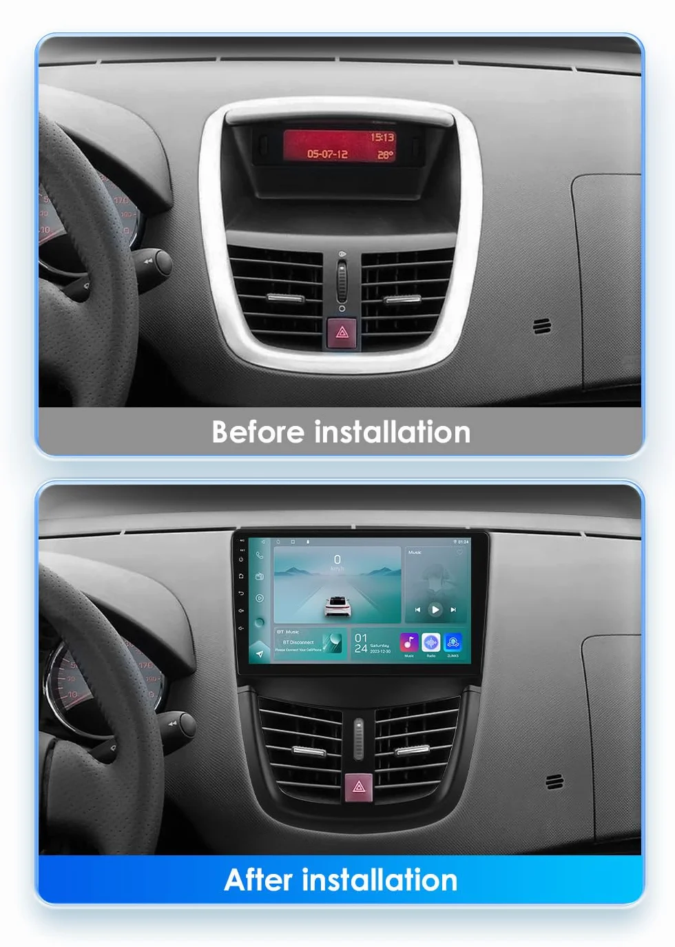 Ossuret Radio samochodowe do Peugeot 207 207CC (2006-2015), 9 cali Android 13 ekran dotykowy 2+32 GB GPS nawigacja z Carplay Android Auto WiFi Bluetooth USB sterowanie kierownicą