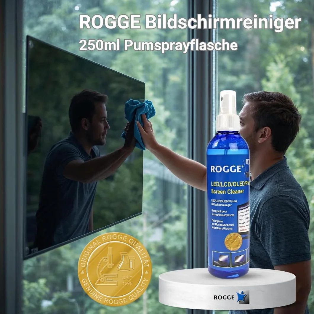 ROGGE Duo-Clean oryginalny podwójny zestaw, 2X 250ml LCD - TFT - LED - TV - Ekran dotykowy + Plasma Screen Cleaner + 2X ROGGE Prof. ?ciereczki z mikrofibry 38x40cm. The Original Since 1998. Made in Germany