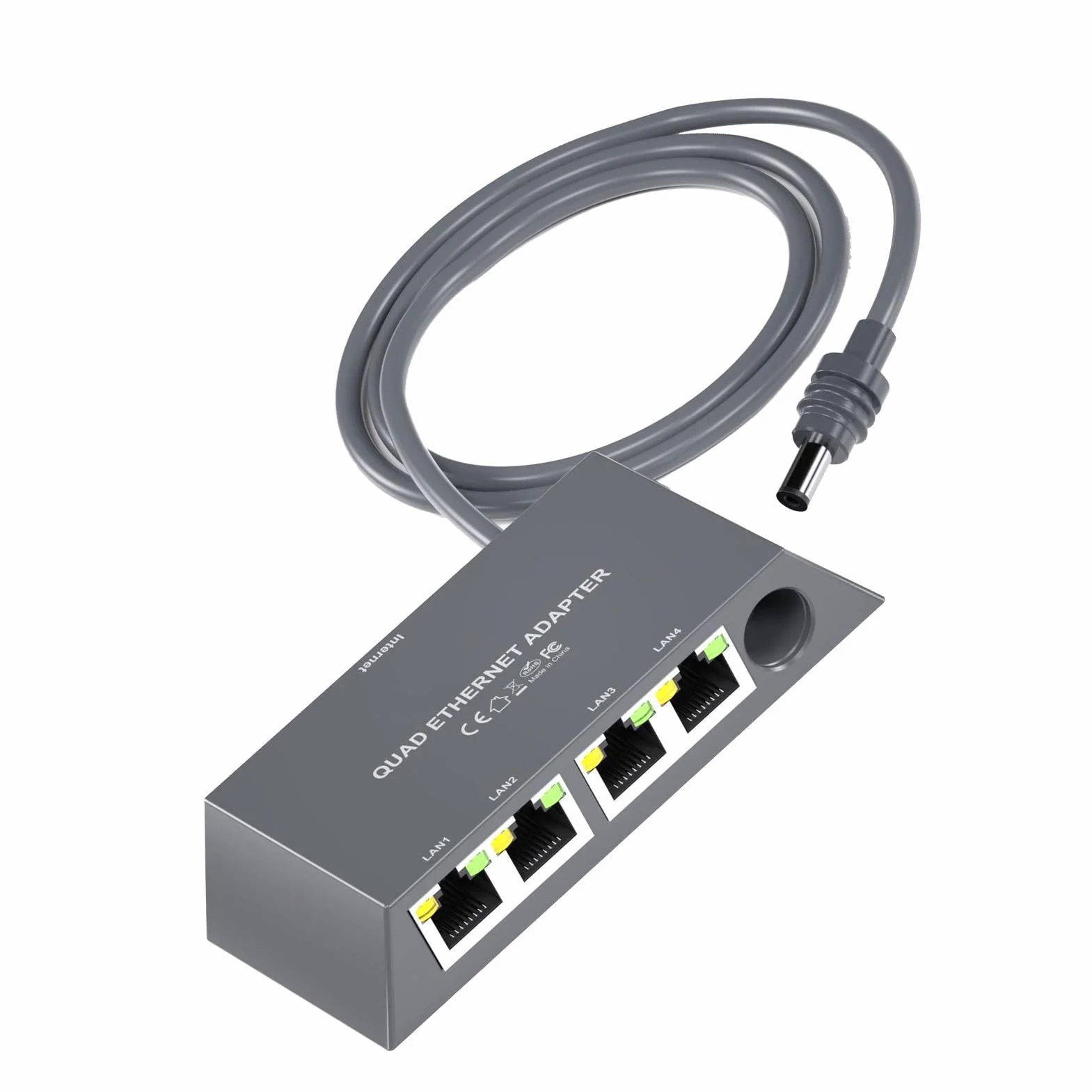 Aramox Wieloportowy Adapter Satelitarny Ethernet ABS 4-portowy Adapter Ethernet do 1 Gb/s Plug and Play Stabilna sieć Przewodowa dla Inteligentnych urządzeń Domowego Biura dla 3. Generacji