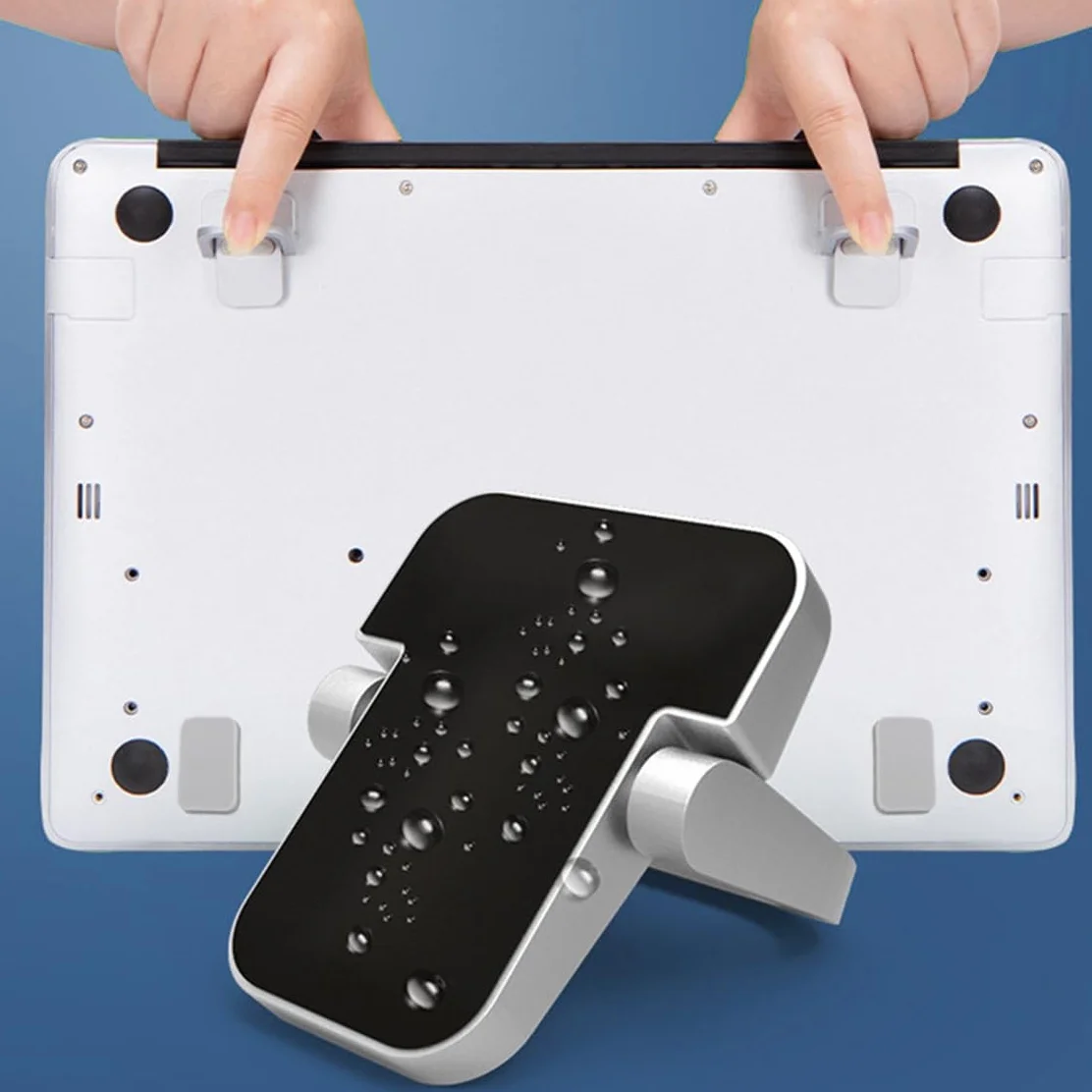 Amacoam Składany stojak na laptopa, 2 sztuki, uniwersalny stojak na klawiaturę, przenośny, niewidoczny stojak na tablet, samoprzylepny, mini stojak na laptopa, składane nóżki