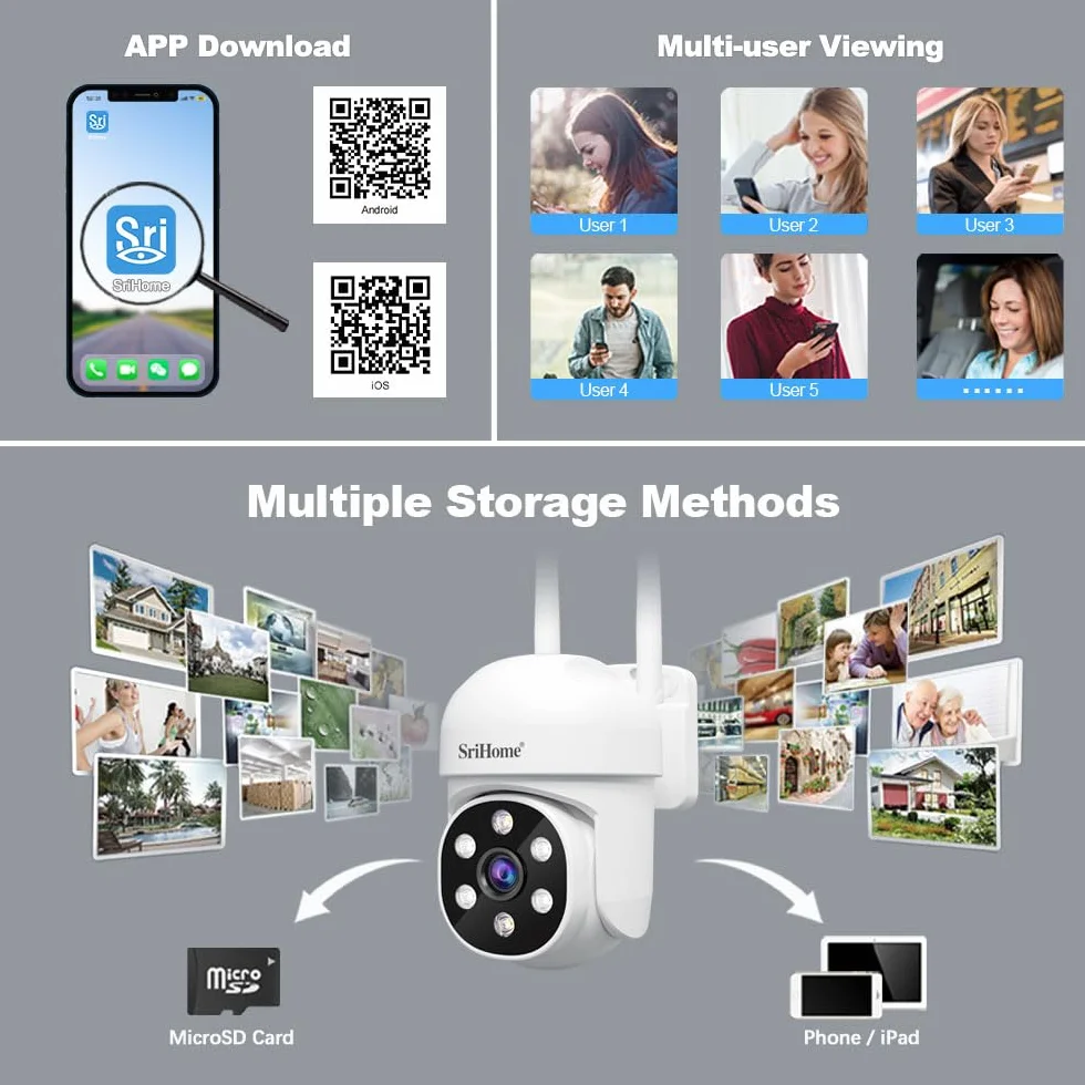 SRIHOME 1080P WiFi monitoring PTZ kamera IP humanoidalna wykrywanie i śledzenie ruchu noktowizor wodoodporny IP66 (2 sztuki sztuk)