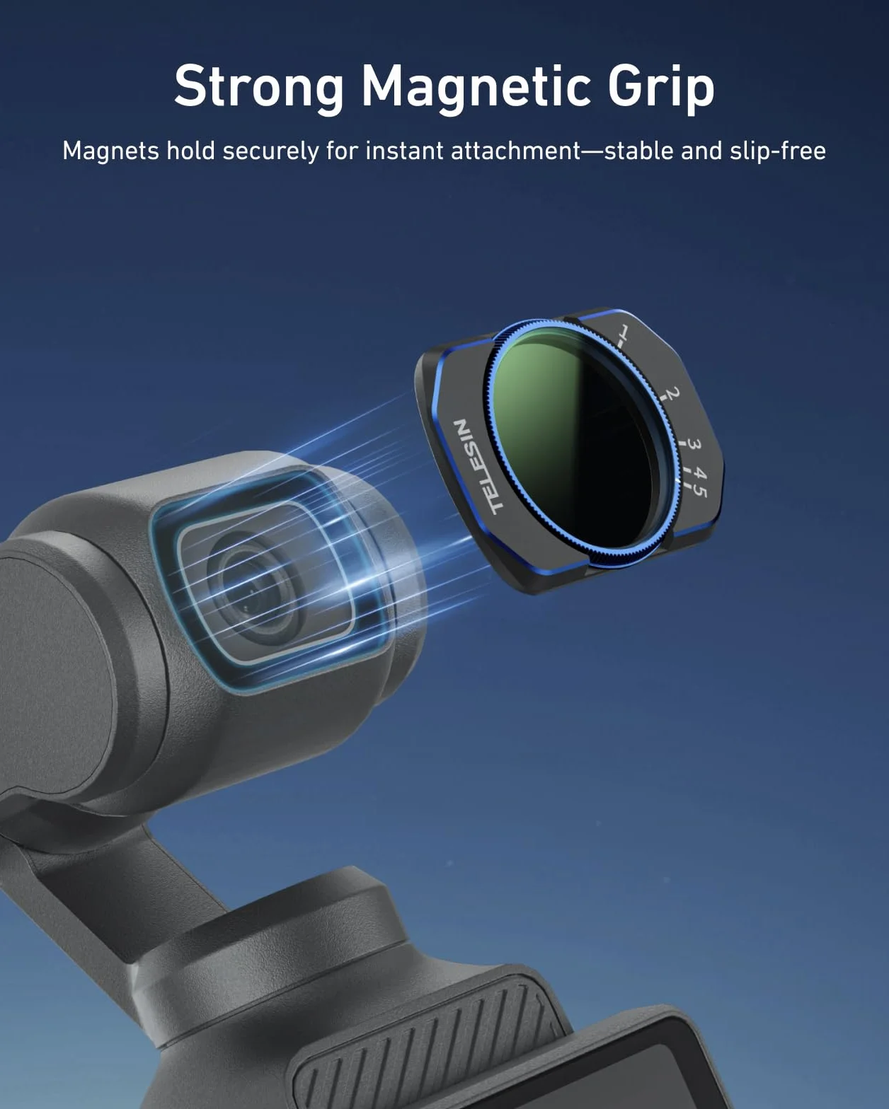 TELESIN Zestaw filtrów magnetycznych do DJI Osmo Pocket 4/3 & Xtra Muse, filtry VND+CPL+1/4 Black Mist, filtry 2mm Ultra-Thin Variable ND 2–32/Polarizing/Black Diffusion 1/4 z etui do przechowywania