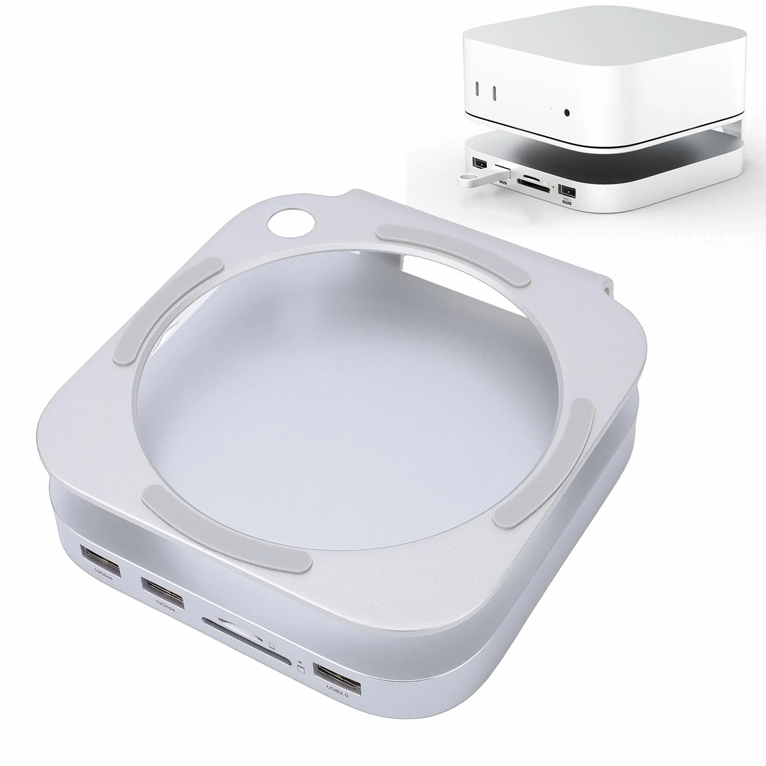 Stacja Dokująca Mini M4, Aluminiowa Podstawa z obudową Dysku SSD NVMe i 6 Portami, w Tym Czytnik Kart 10 Gb/s USB A, 4.0, Zasilanie USB C, do Komputera Stacjonarnego Mini M4
