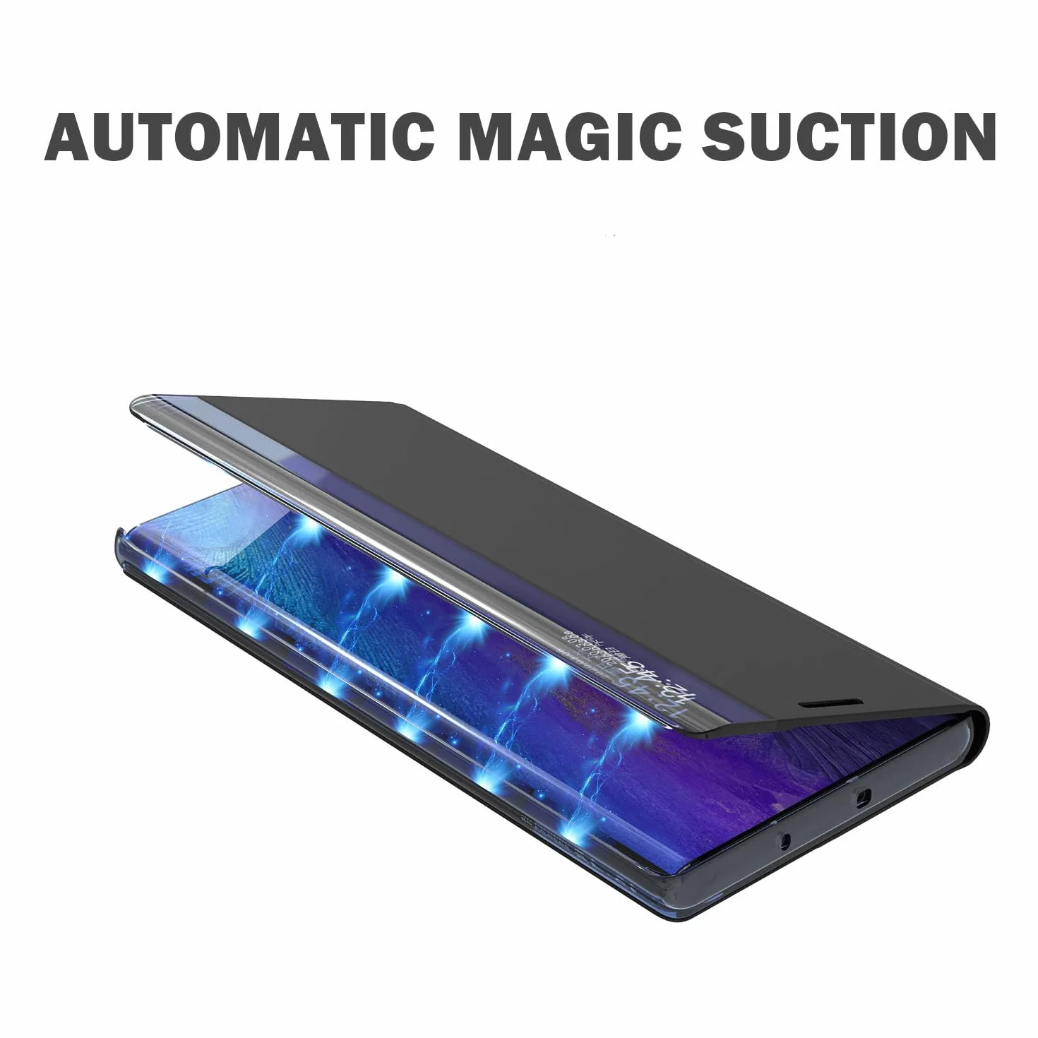 Etui do Samsung Galaxy S24 Ultra/S24 Plus/S24, etui ochronne z klapką magnetyczną, skórzane etui na telefon komórkowy z przezroczystym okienkiem z funkcją stojaka, czarne, S24 Ultra