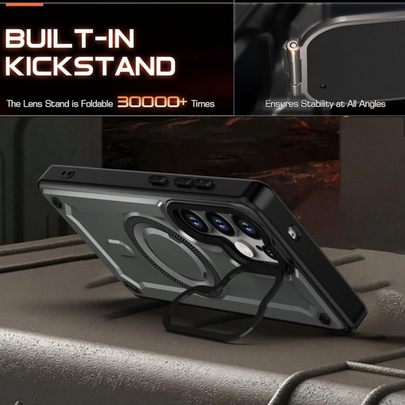 Magnetyczne etui do Samsung Galaxy S26 Ultra/S26+/S26, ramka na obiektyw z klapką stojak etui do ładowania bezprzewodowego odpornego na wstrząsy etui, szary, S26+