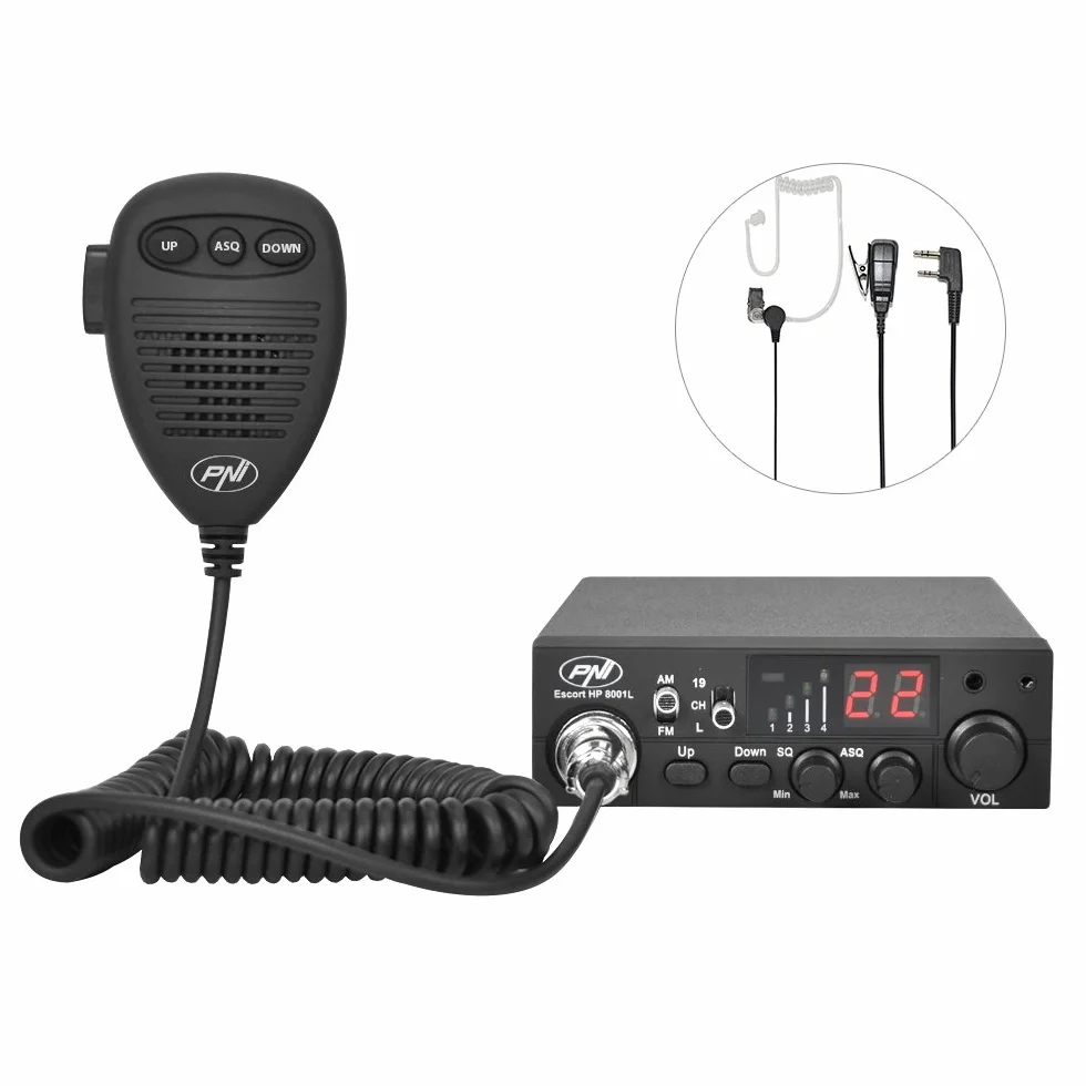 CB-Funkkit CB PNI ESCORT HP 8001L ASQ + antena CB PNI ML100, wtyczka do zapalniczki samochodowej i słuchawki HS81L w zakresie dostawy