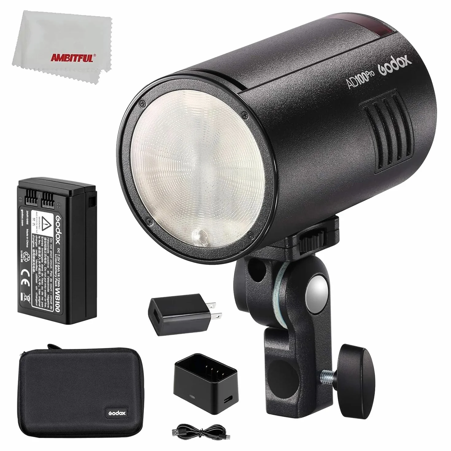 Godox AD100Pro AD100 PRO 100Ws TTL 2,4 G HSS 1/8000s kieszonkowa lampa błyskowa z baterią litową 7,2 V/2600 mAh 360 błysków pełnej mocy, kompatybilna z Nikon, Sony, Canon, Fuji, Olympus i Panasonic