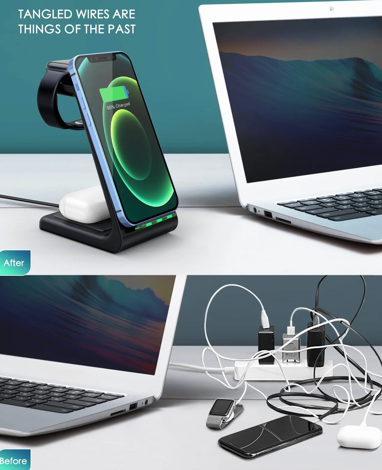 Bezprzewodowa stacja ładująca, szybka stacja ładująca 3 w 1, bezprzewodowa ładowarka do iPhone 14/13/12/11 Pro Max/X/Xs Max/8/8 Plus, AirPods 3/2/pro, iWatch Series 8/7/6/5/SE/4/3/2