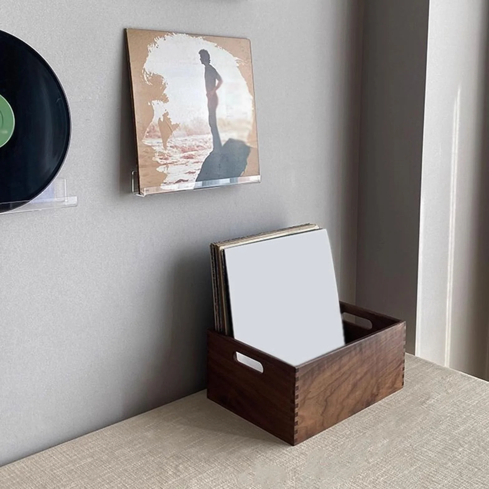 Stojak na płyty Drewniane etui na płyty winylowe w stylu retro minimalistycznym, pudełko do przechowywania albumów CD