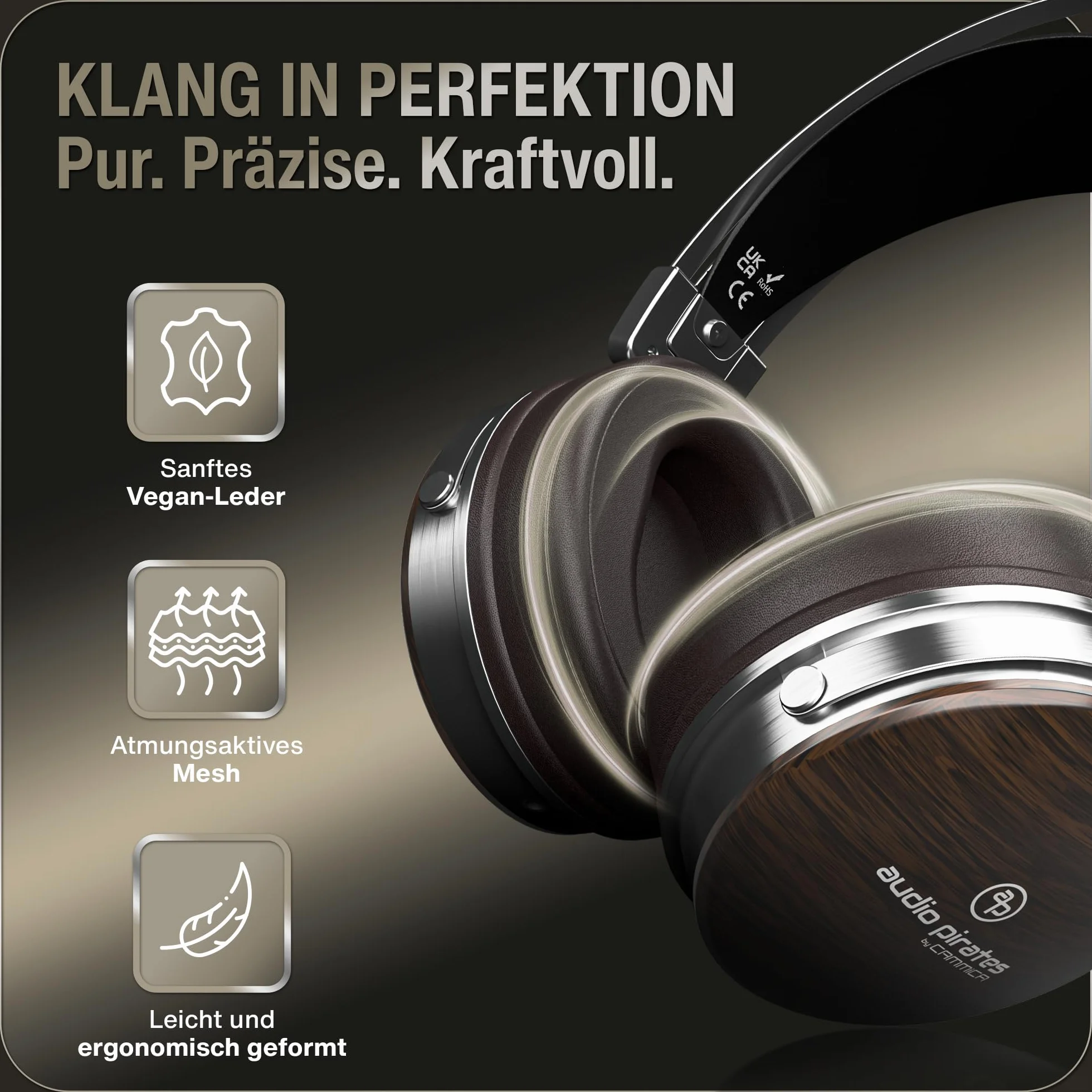 audio pirates Słuchawki nauszne, słuchawki z prawdziwego drewna, najlepszy dźwięk HiFi, słuchawki z etui, kabel 3 m + kabel 1,5 m, w zestawie mikrofon i adapter 3,5 mm i 6,3 mm – słuchawki HiFi