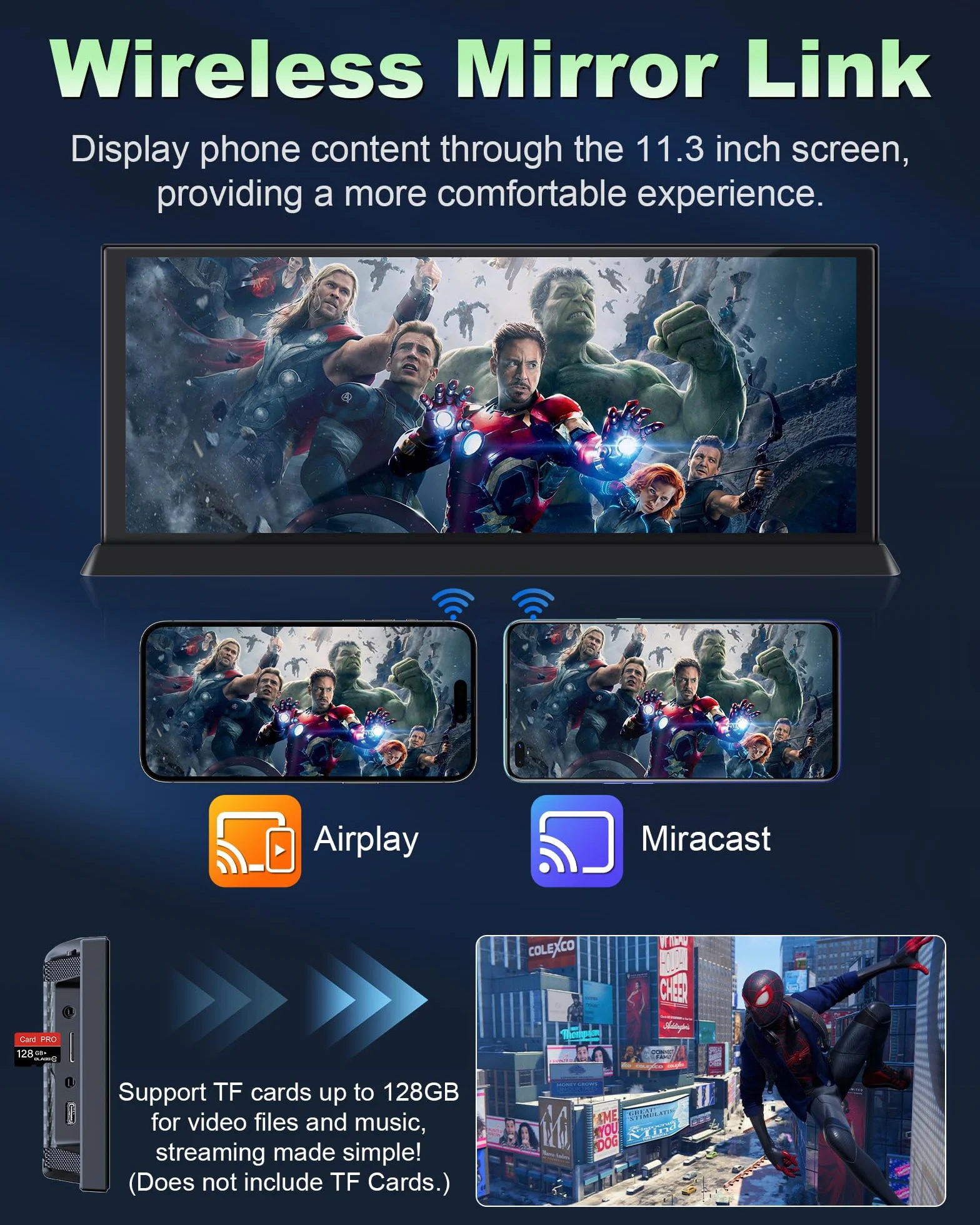 Ekskluzywny wyświetlacz samochodowy 11,3 cala Carplay z systemem Android ze stabilnym uchwytem, bezprzewodowy wyświetlacz Car Play Buddy z podwójnym Bluetooth Siri/GOO-gle, nawigacja GPS do samochodów