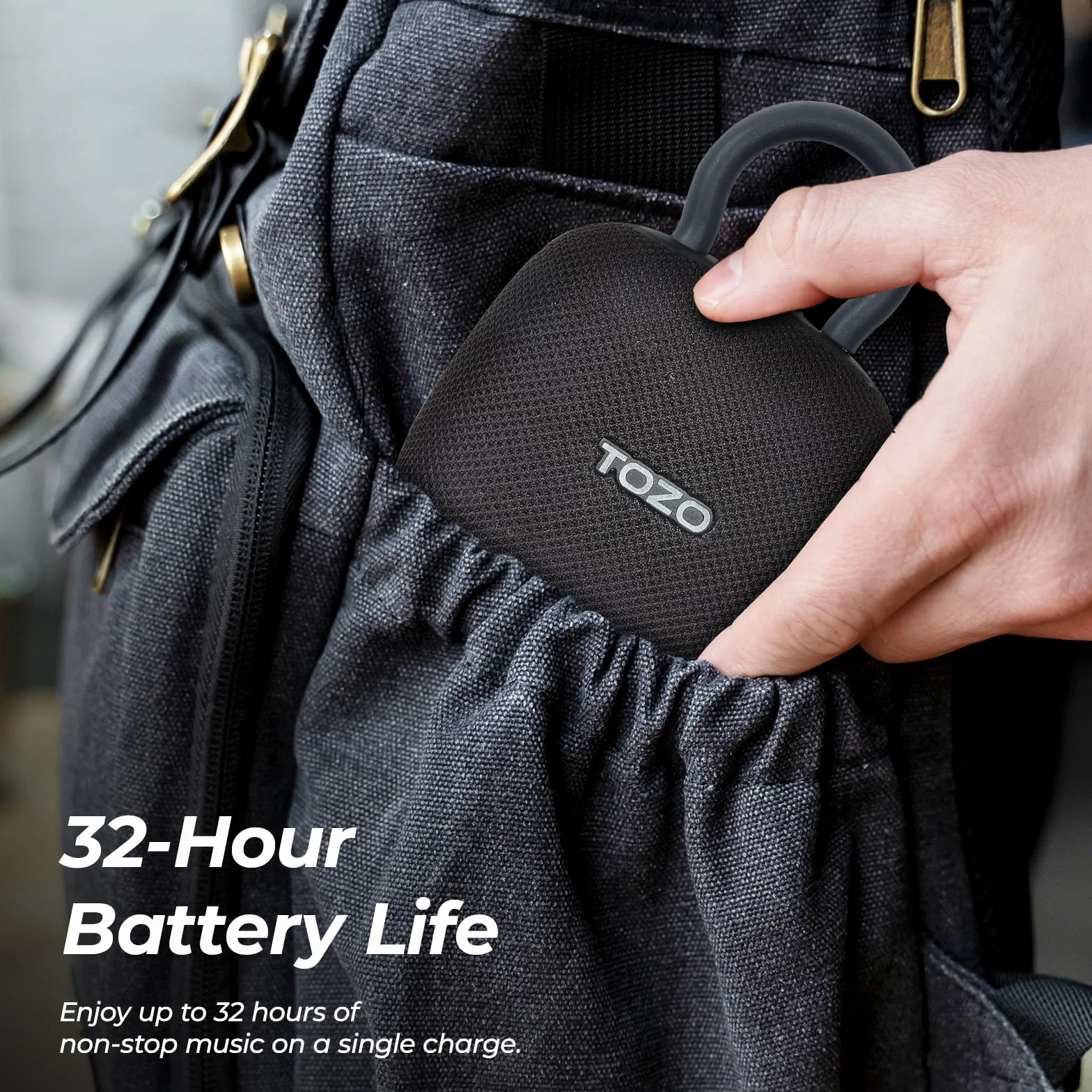 TOZO PE1 Przenośne głośniki Bluetooth z regulowanym karabińczykiem, bezprzewodowy mini głośnik prysznicowy Bluetooth z IPX8, wodoodporny, 32H Playtime Punchy Bass Audio Speaker do domu, podróży