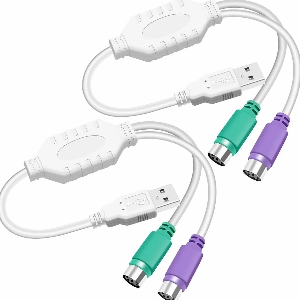 Xiatiaosann PS2 na USB A adapter kabel klawiatura mysz adapter przewód PS/2 męski na USB A wtyczka męska do myszy i klawiatury, zamiennik adaptera myszy PS2, 2 szt