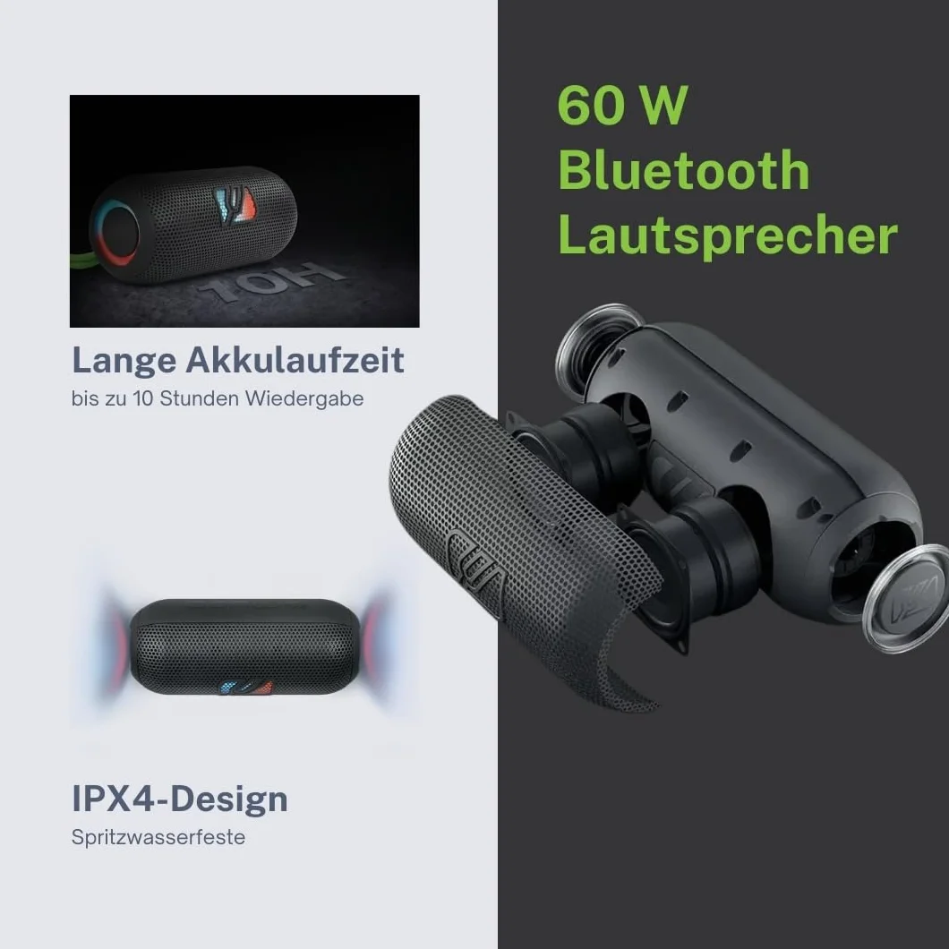 Muse M790BT Przenośny głośnik Bluetooth odporny na zachlapanie z wbudowanym światłem. 60 W mocy zestawu głośnomówiącego. Możliwość pary Stereo. Koncektor ładowania USB-C. Bateria 2700 mAh