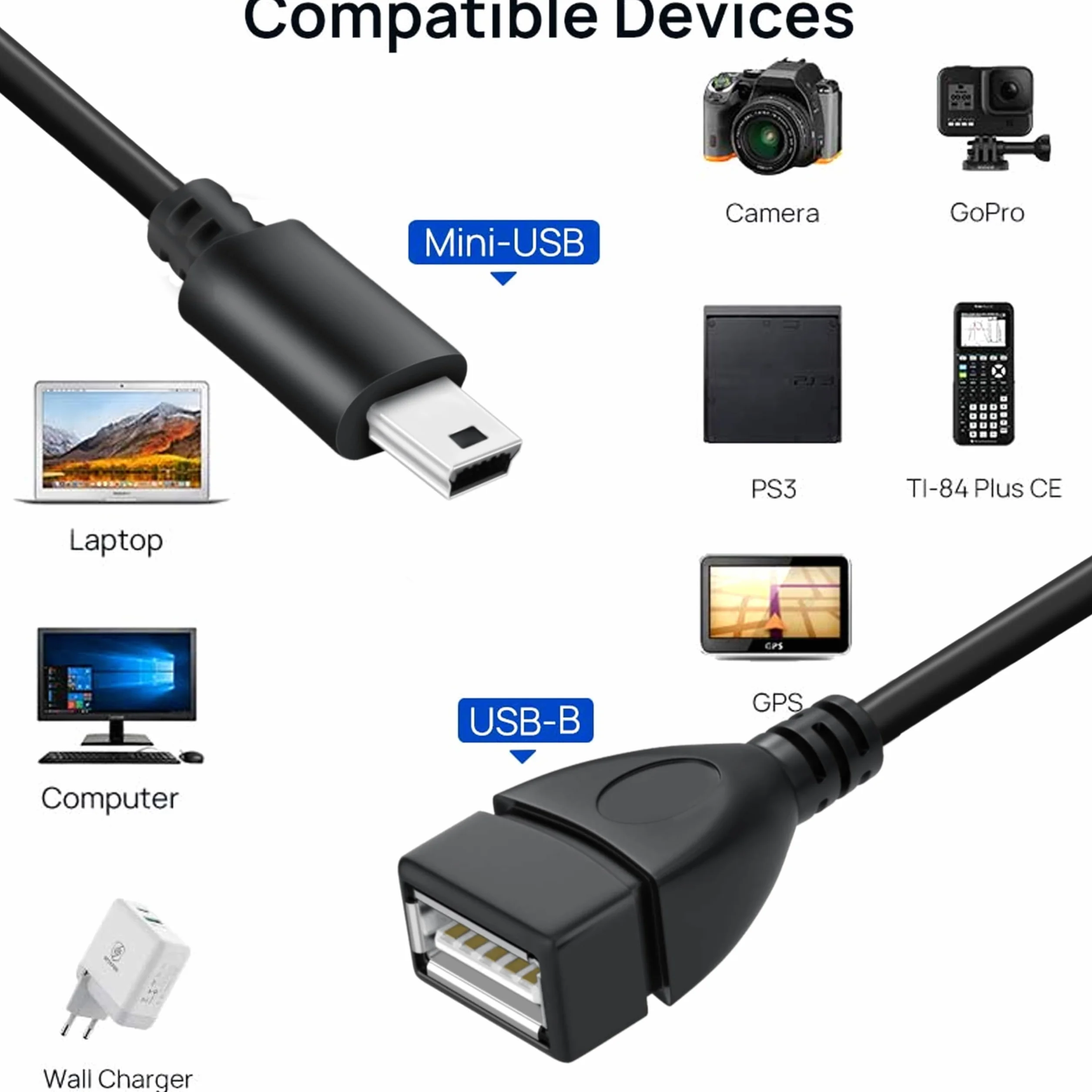 RiaTech (2 sztuki mini USB OTG kabel – gniazdo USB A na mini USB B 5 pin wtyczka adapter kabel