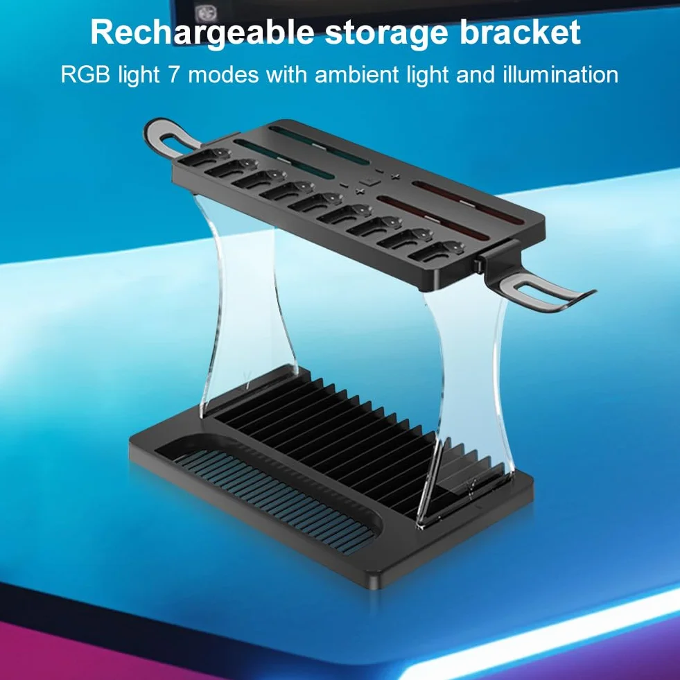 Stojak do przechowywania gier Switch2 ze stacją ładującą RGB Organizer dysków i kontrolerów