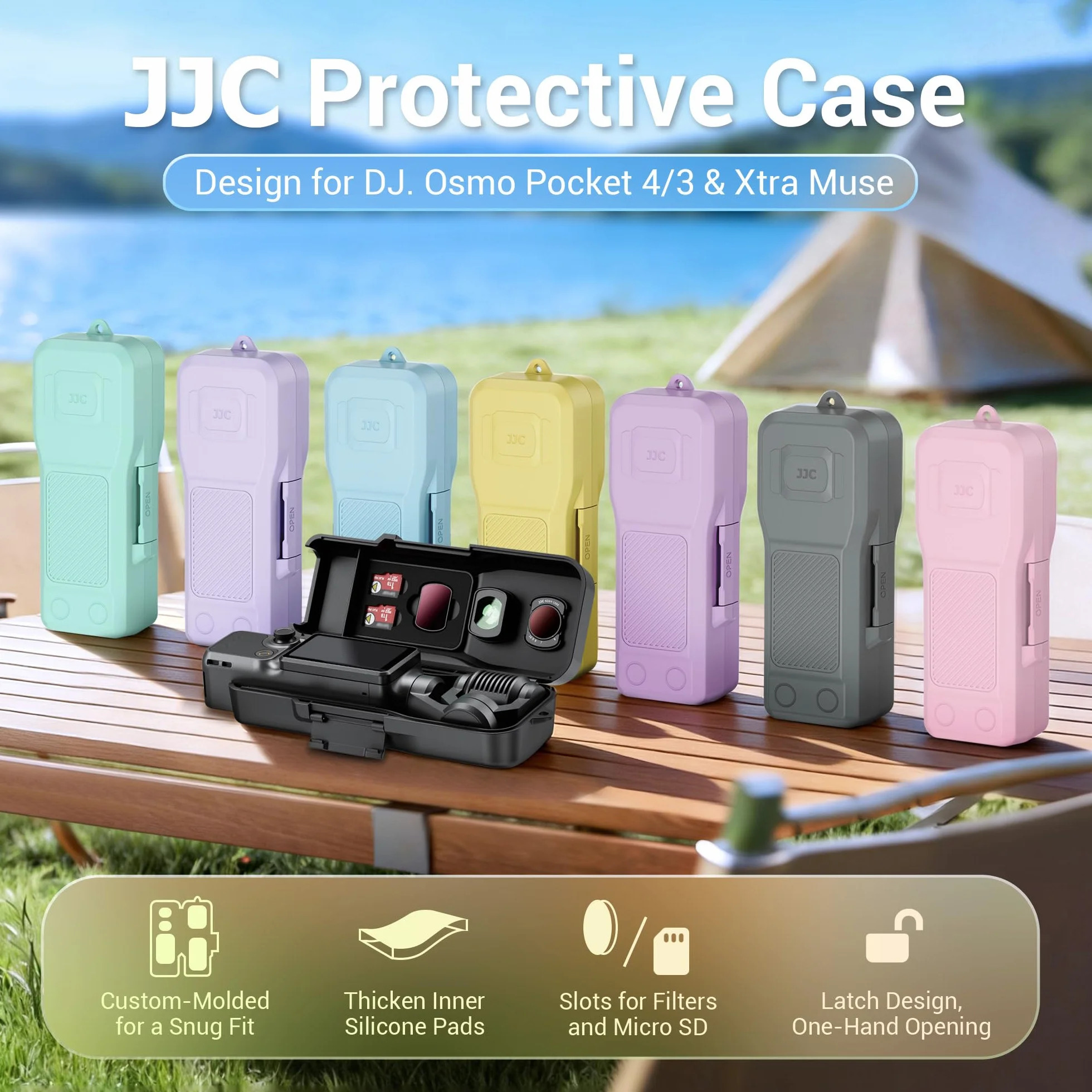 JJC Osmo Pocket 4 3 etui ochronne, twarde pudełko do przechowywania do DJI Osmo Pocket 4 3 i filtra (czarne)