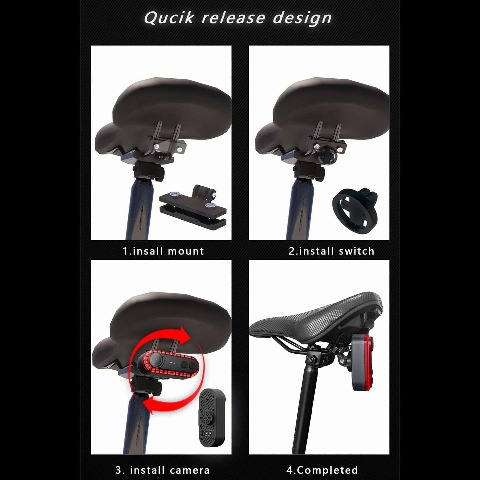 RiToEasysports Kamera Rowerowa, Kamera Cofania do Jazdy na Rowerze 1080P HD 150° Szeroki Kąt, wodoodporność IPX6, Nagrywanie w Pętli, Blokada Awaryjna do Bezpiecznej Jazdy nocą